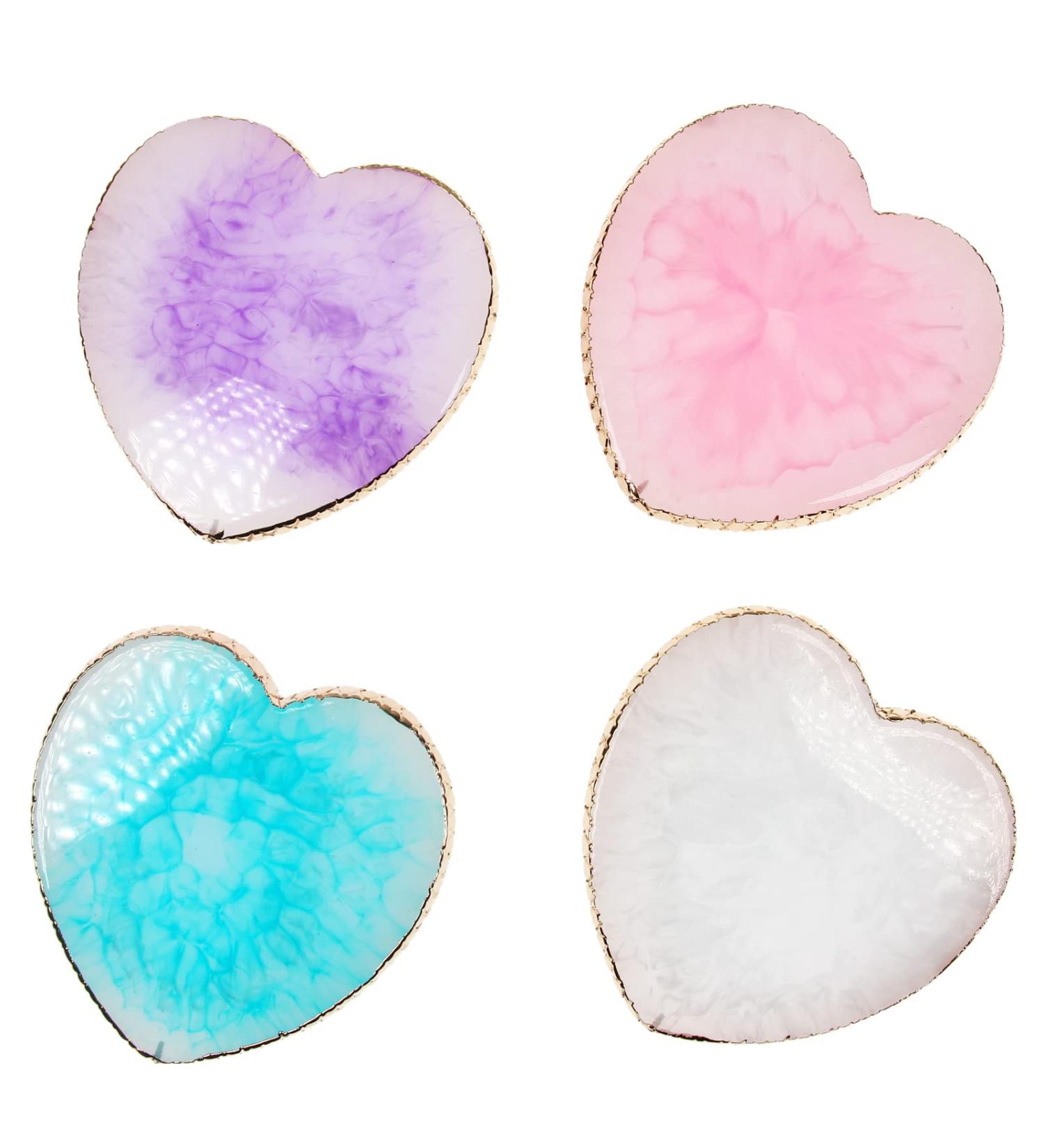 Tinsow 4 Pcs Resin Stone Nail Art Palette | Golden Edge Pigment Mixing Plate | Manicure Nail DIY Tool - Heart Design - Buy Online on GoSupps.com