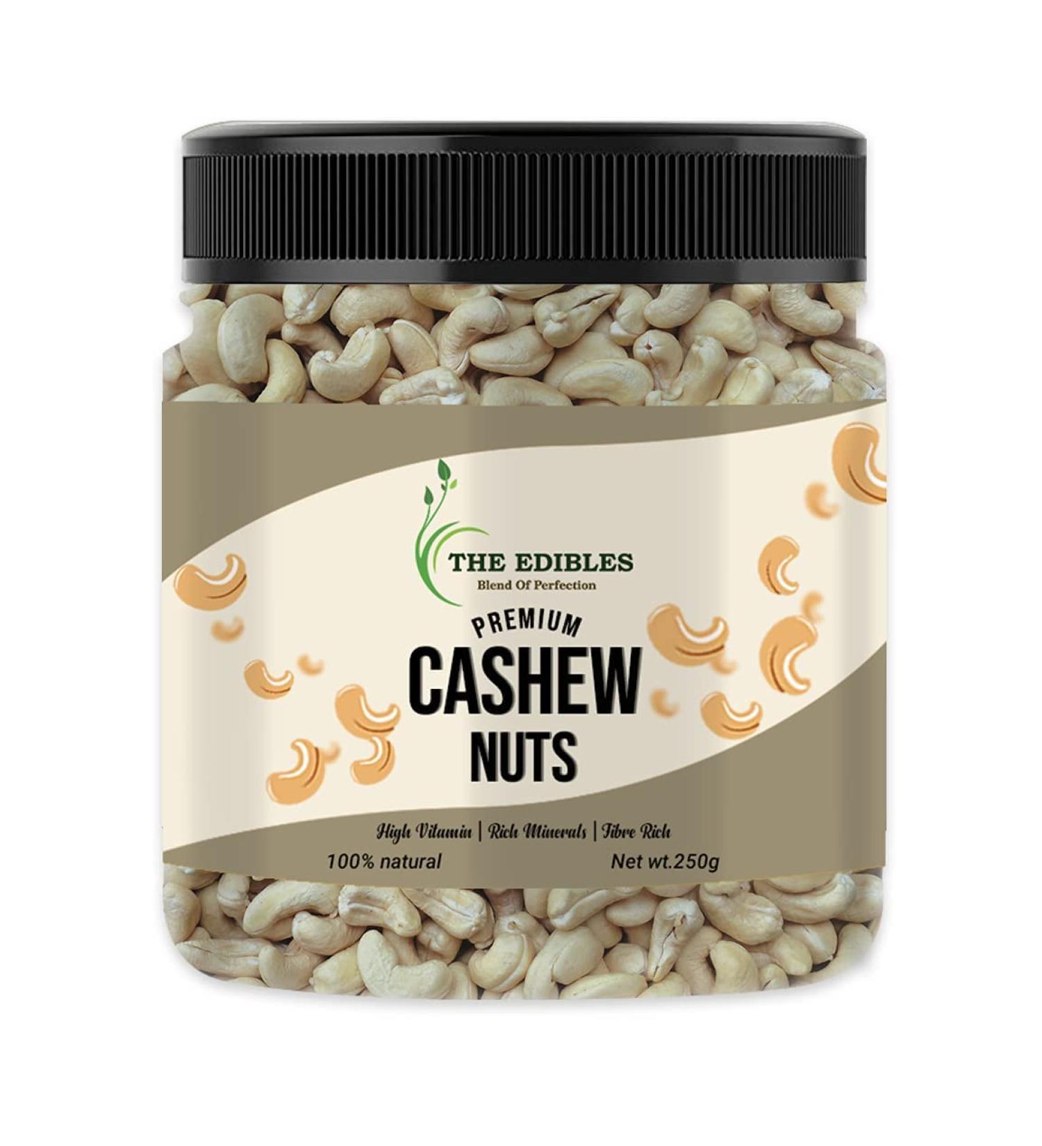 THE EDIBLES Natural Whole Cashews Nut Cashews 250 gms | Kaju Dry Fruits_Packing May Vary - Buy Online on GoSupps.com