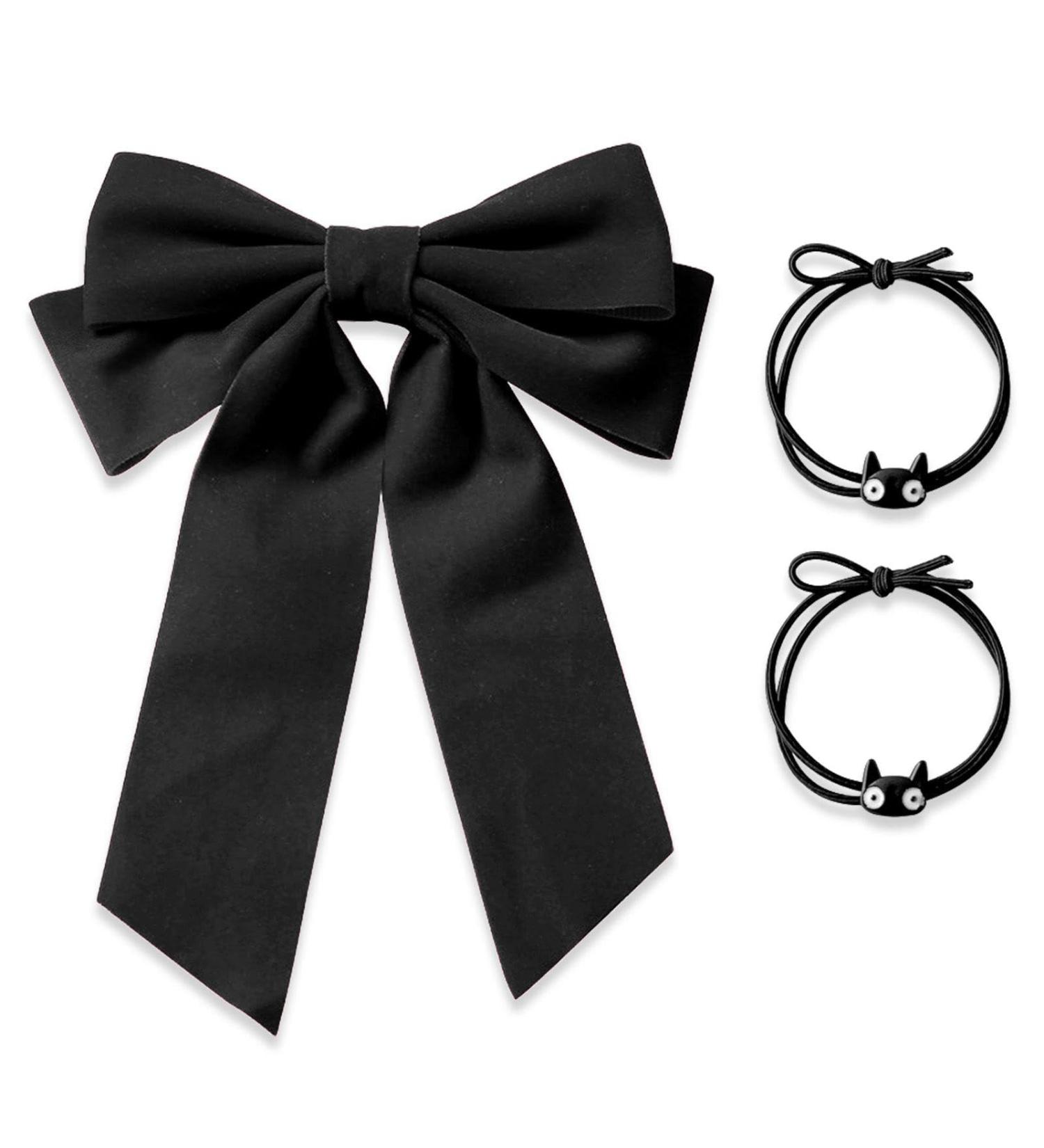 1 Large Bow Hair Clip 2 Black Hair Ties Bow Hair Accessories Black Hair Bow Hair Accessories For Women Black Hair Bows Bow Clips For Girls - Buy Online on GoSupps.com