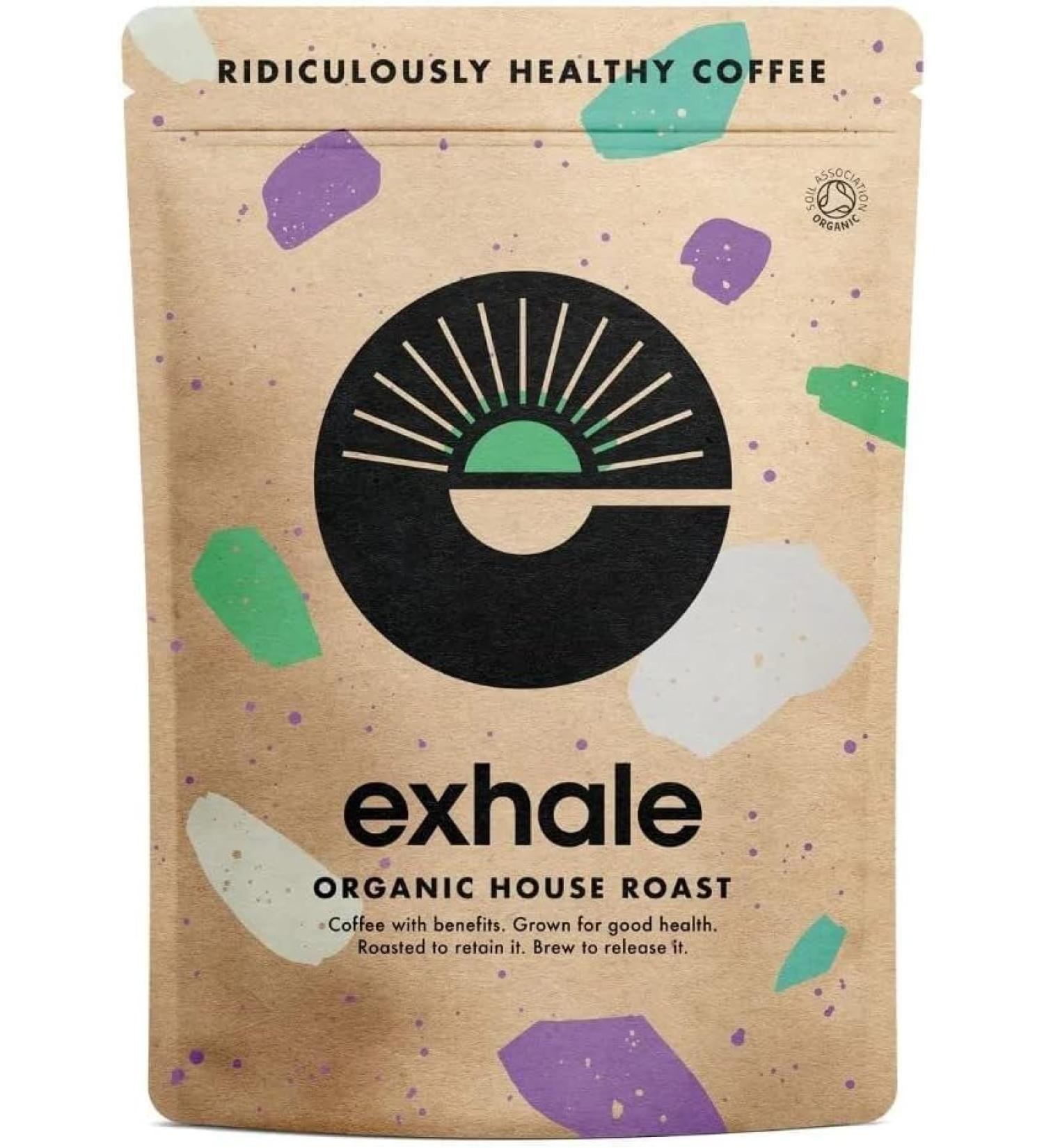  EXHALE Organic Medium Roast Coffee - Mycotoxin free and suitable for single origin bulletproof coffee and 100% Arabica beans. For coffee maker filter or aeropress. Clean coffee (medium roast whole beans) - Buy Online on GoSupps.com