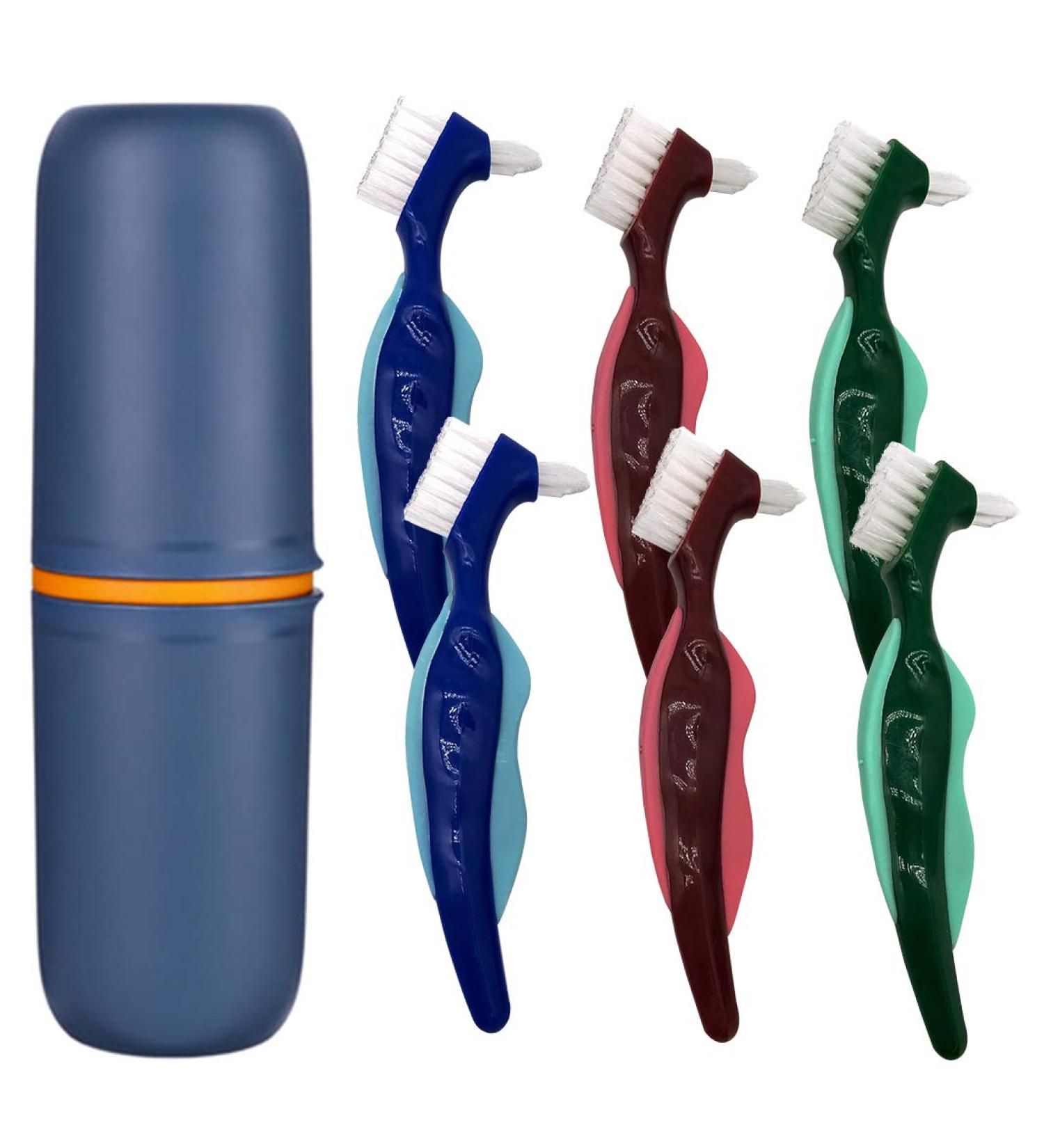 Premium Hard Denture Brush Toothbrush with Carrying Case - Pack of 6 | Multi-Layered Bristles & Portable Double Sided Brush for Denture Care - Buy Online on GoSupps.com