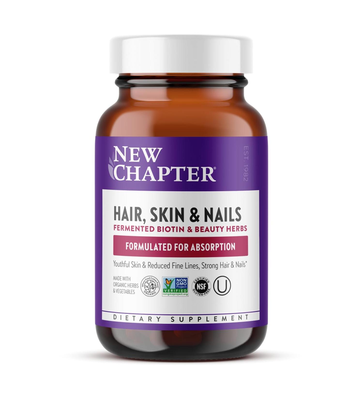 New Chapter Hair Skin & Nails Vitamins with Fermented Biotin+astaxanthin Vegetarian Capsule 30 Count (Pack of 1) - Buy Online on GoSupps.com