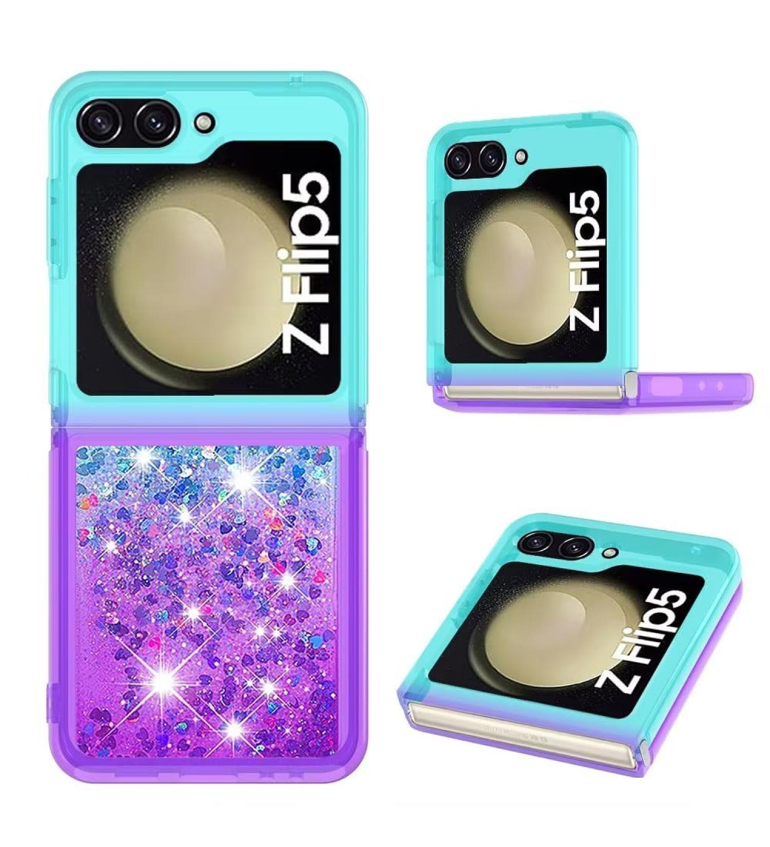 Shop Tivenfezk Nadoli Glitter Drive Shell for Samsung Galaxy Z Flip 5 - Shockproof Silicone Gradient Bumper Case with Liquid Waterfall Design - Transparent Blue Violet - Buy Online on GoSupps.com