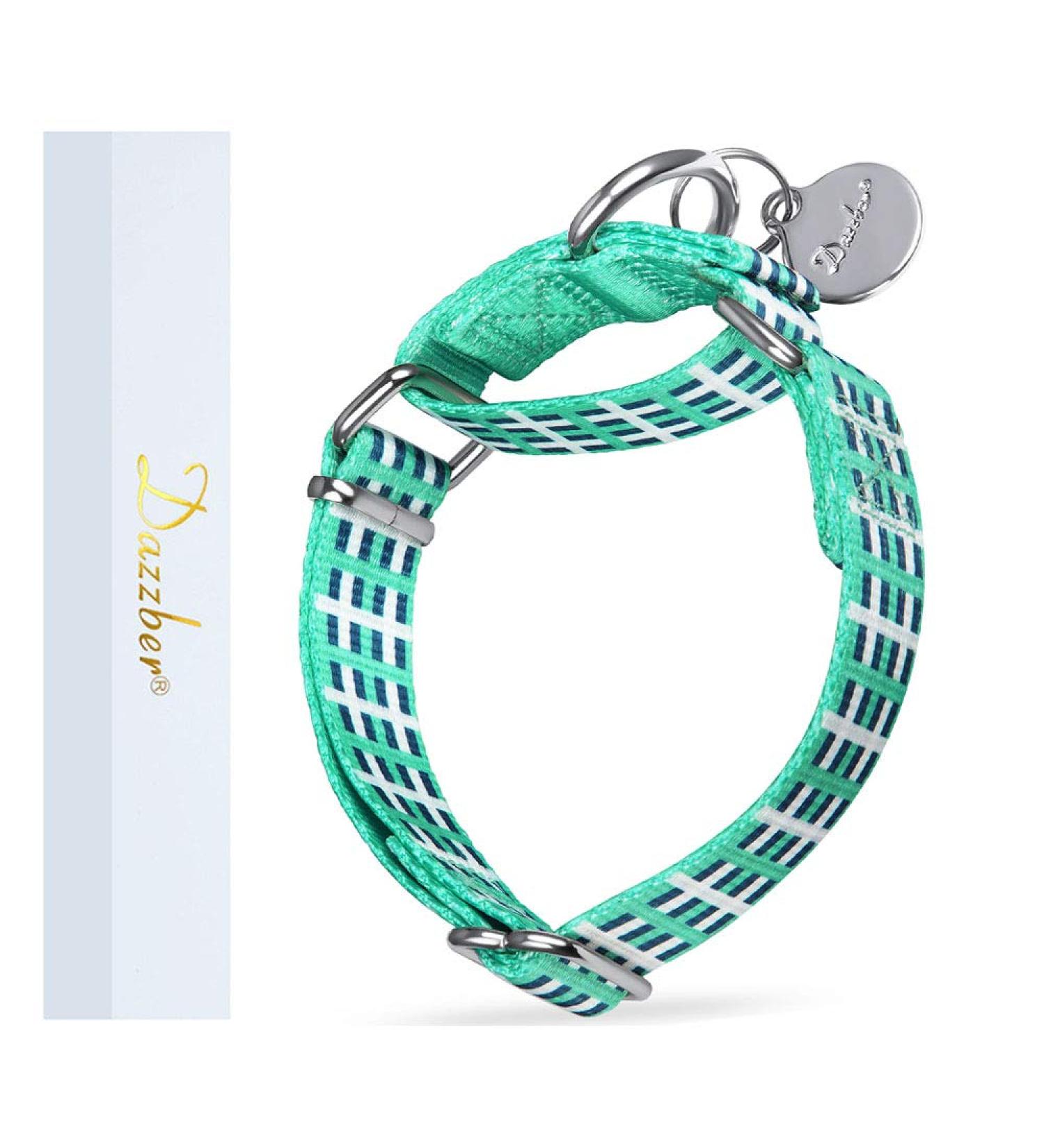 Dazzber Martingale Collar for Dogs - No Pull Soft & Stylish Heavy Duty Pet Collar for Medium & Large Breeds - Blue & White Plaid 1 Inch Wide - Buy Online on GoSupps.com