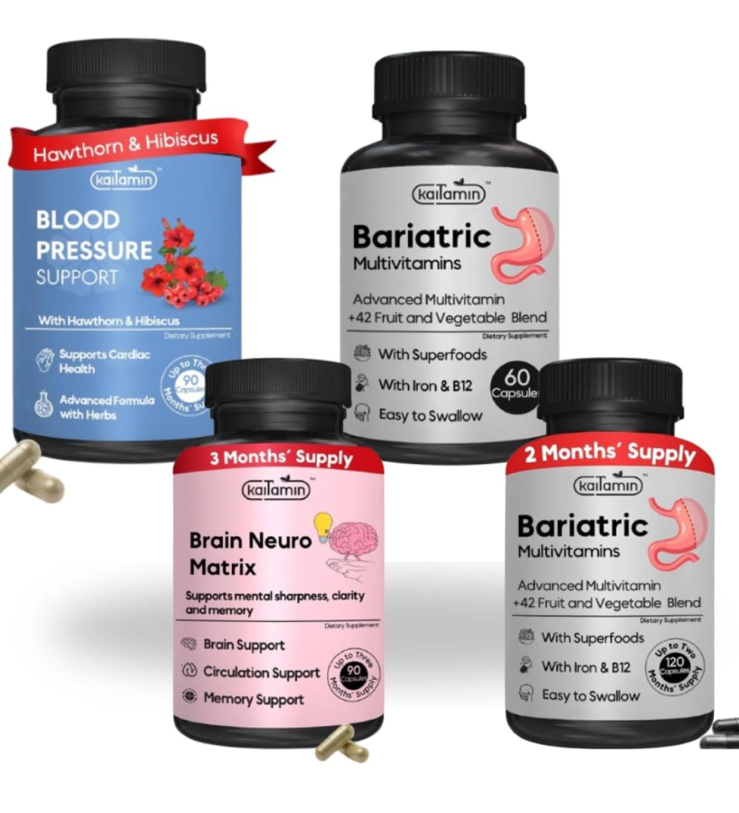 Complete Wellness Bundle for Post-Bariatric Support & Heart Health Multivitamins Blood Pressure Memory & Focus 4-Pack (120 90 90 60 Capsules) - Buy Online on GoSupps.com