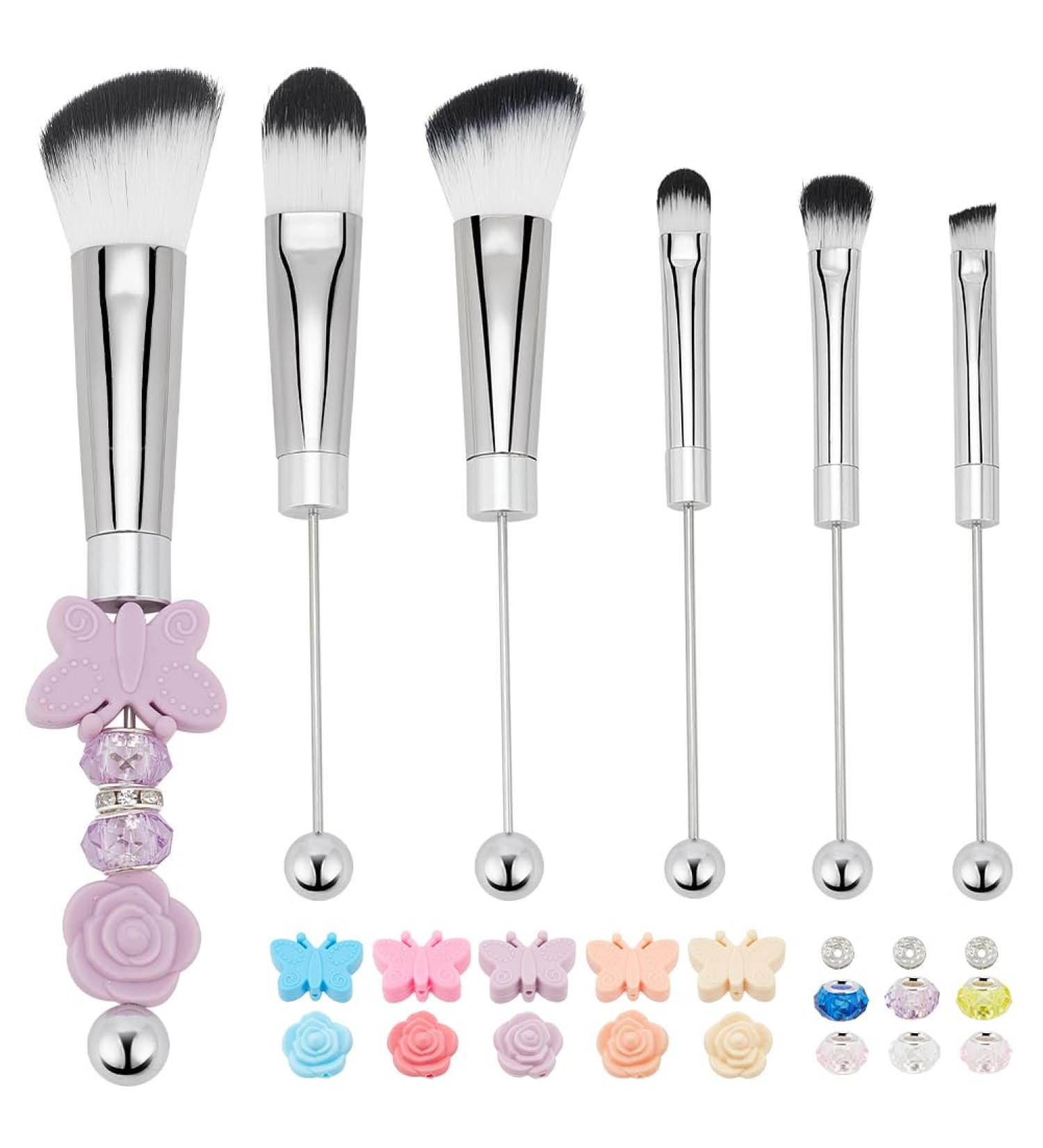 PLIGREAT DIY Beaded Makeup Brush Set Beadable Cosmetic Brushes Handle with Silcone Beads for Sisters Friends DIY Birthday Gift Shop Supplies Personalized Makeup Brush Tools Handicraft Accessories - Buy Online on GoSupps.com