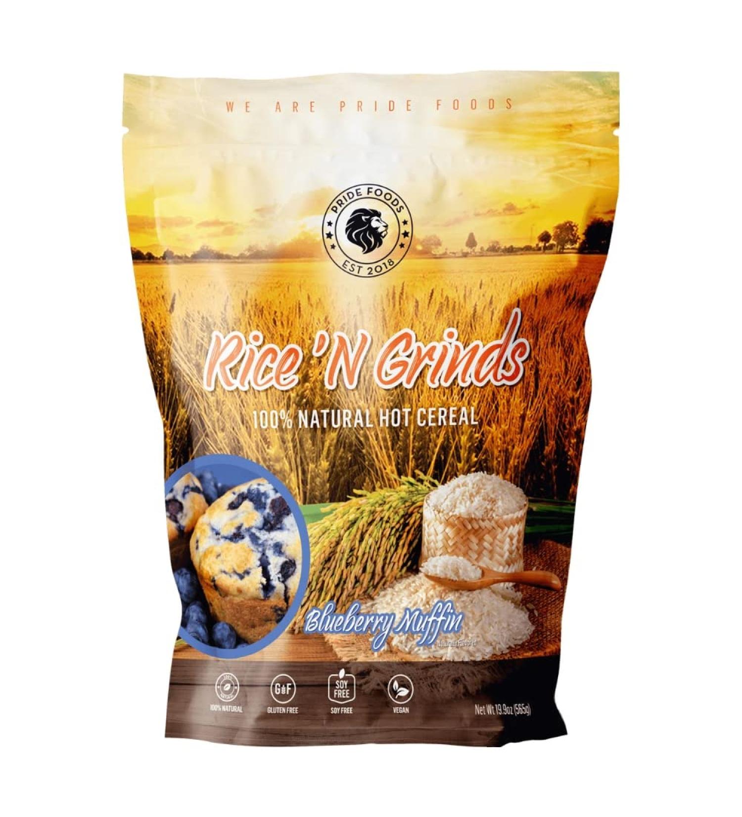 Pride Foods Rice 'N Grinds 100% Natural Hot Rice Cereal Blueberry Muffin 20oz - Delicious and Nutritious Breakfast Option - Buy Online on GoSupps.com