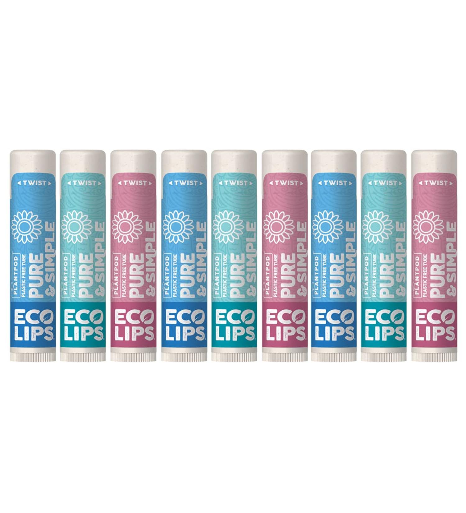 Eco Lips Pure & Simple Raspberry Coconut and Vanilla Organic Lip Balm 9-Pack (0.15 oz.) - 100% Natural. 100% Plastic-Free Packaging | Made in USA & Cruelty Free - Buy Online on GoSupps.com