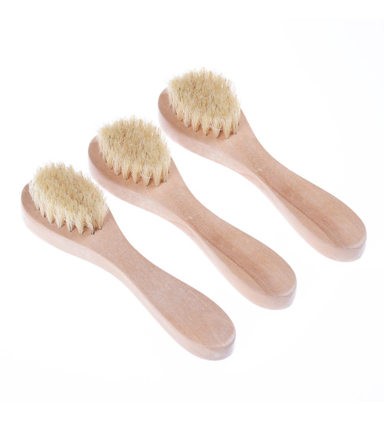 Natural Bristle Face Cleansing Brush Set - Wooden Handle Exfoliation Scrubbers for Skin Cleaning - 3 Pack for Men and Women - Buy Online on GoSupps.com