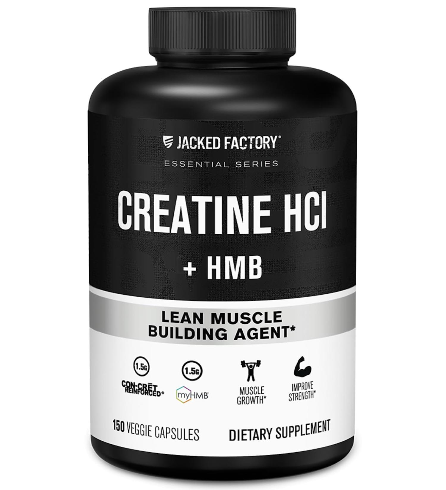 Jacked Factory Creatine HCL + HMB Capsules - Synergistic CON-CRET myHMB & Vitamin D Formula for Improved Growth Strength & Reduced Muscle Breakdown - 150 Capsules - Buy Online on GoSupps.com