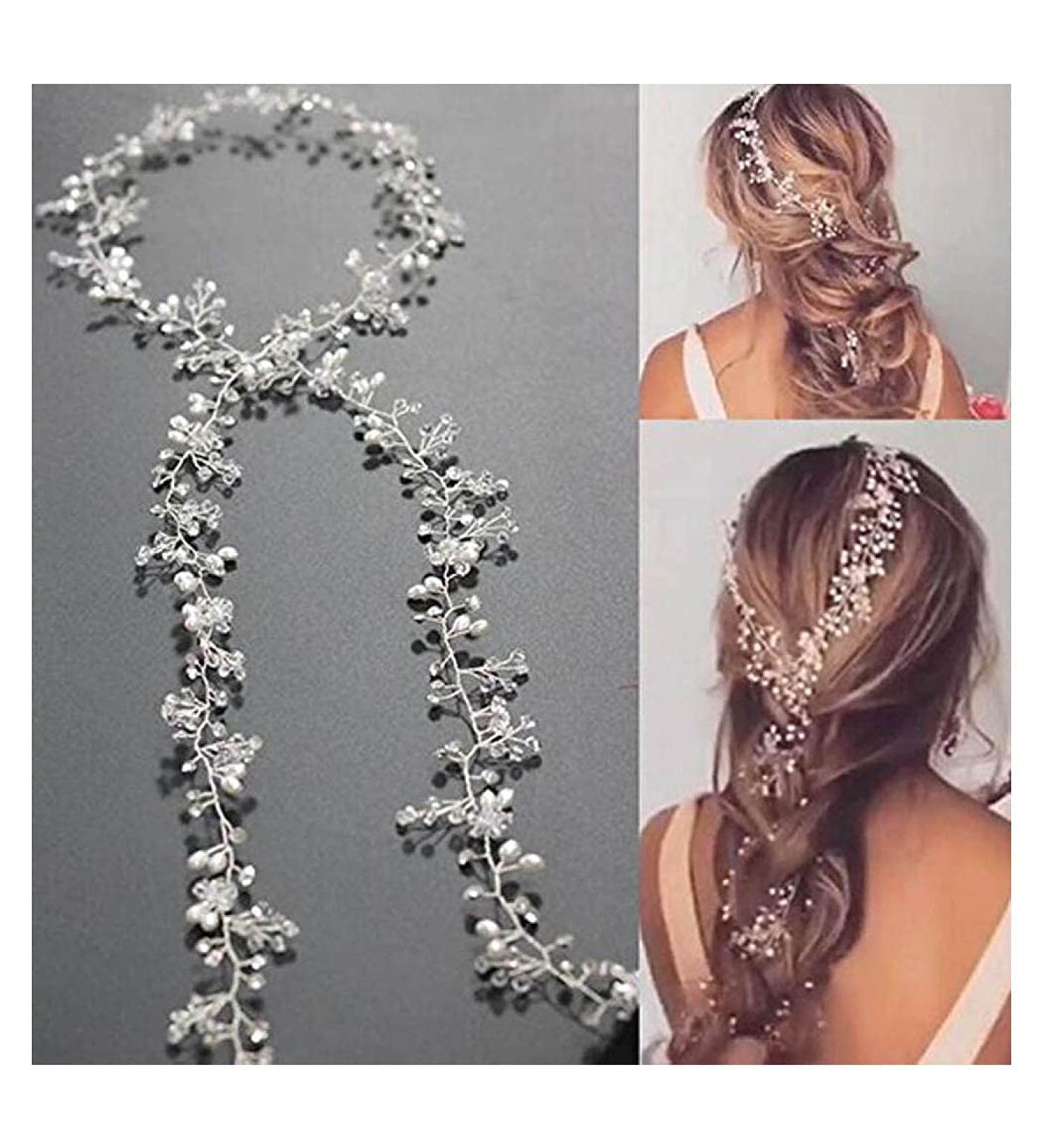 Unicra Crystal Bridal Hair Vine - Long Wedding Headpiece for Women/Girls (Silver) - Buy Online on GoSupps.com