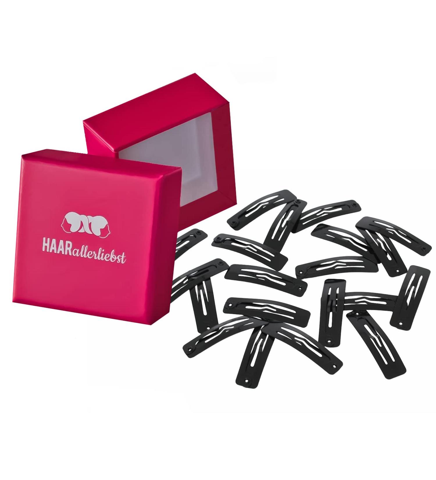 HAARallerliebst Small Rectangular Hair Clips - 20 Black Clips (3.9 cm) with Pink Storage Box | Perfect for Stylish Organization - Buy Online on GoSupps.com