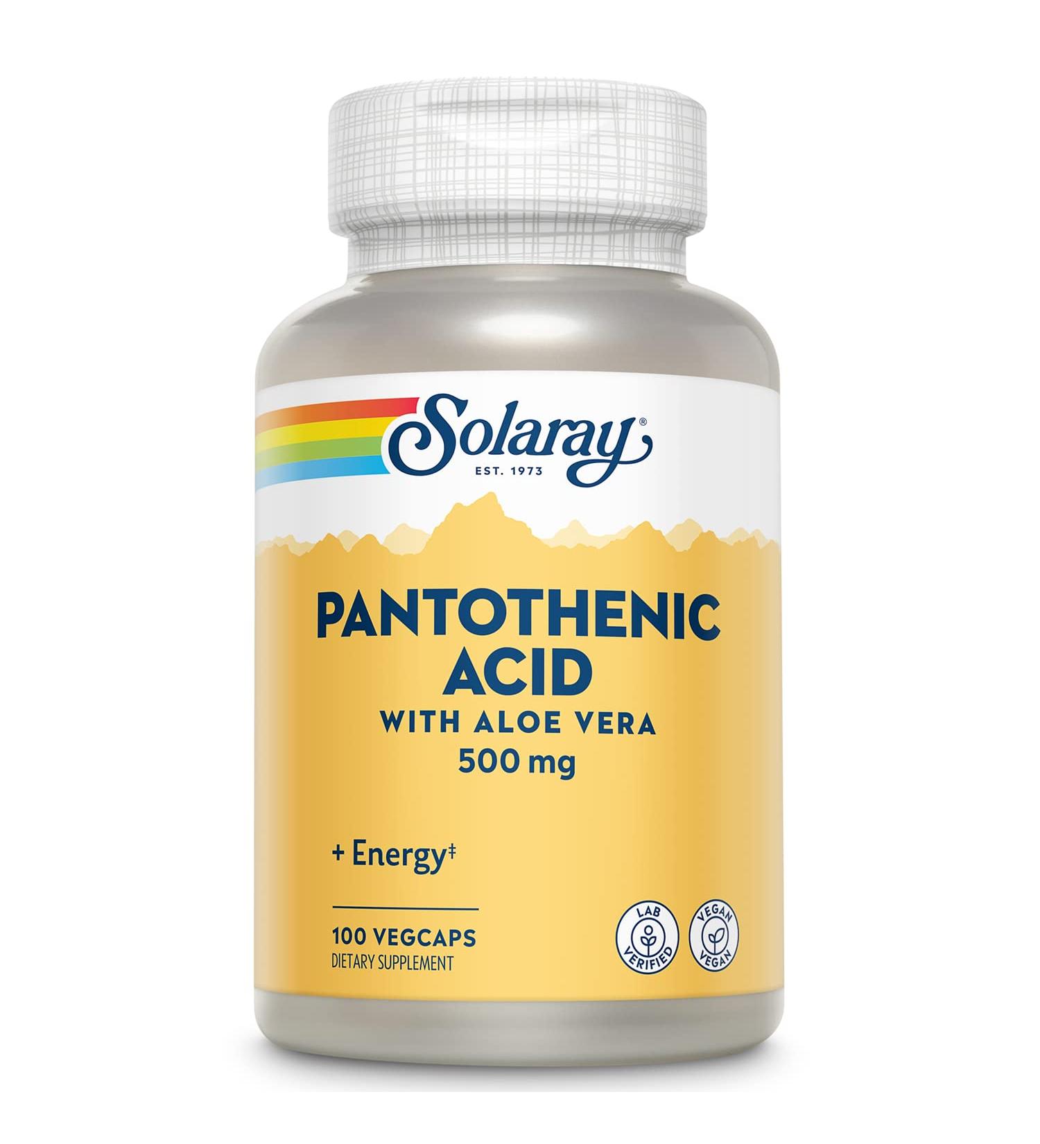 SOLARAY Pantothenic Acid 500mg | Vitamin B-5 for Coenzyme-A Production & Energy Metabolism | 100 VegCaps - Buy Online on GoSupps.com