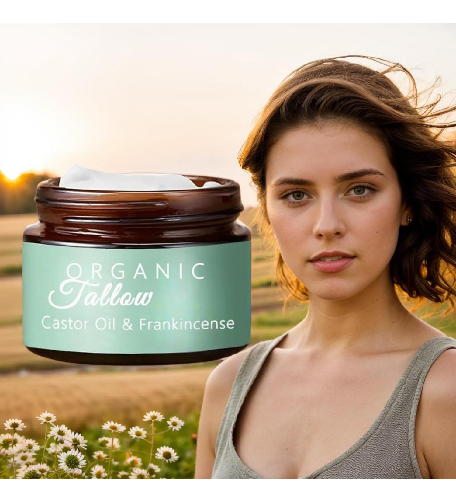 Hicardiac Organic Grass-Fed Beef Tallow with Frankincense & Castor Oil - Whipped Tallow Cream for Skin Moisturizing Face & Body Balm