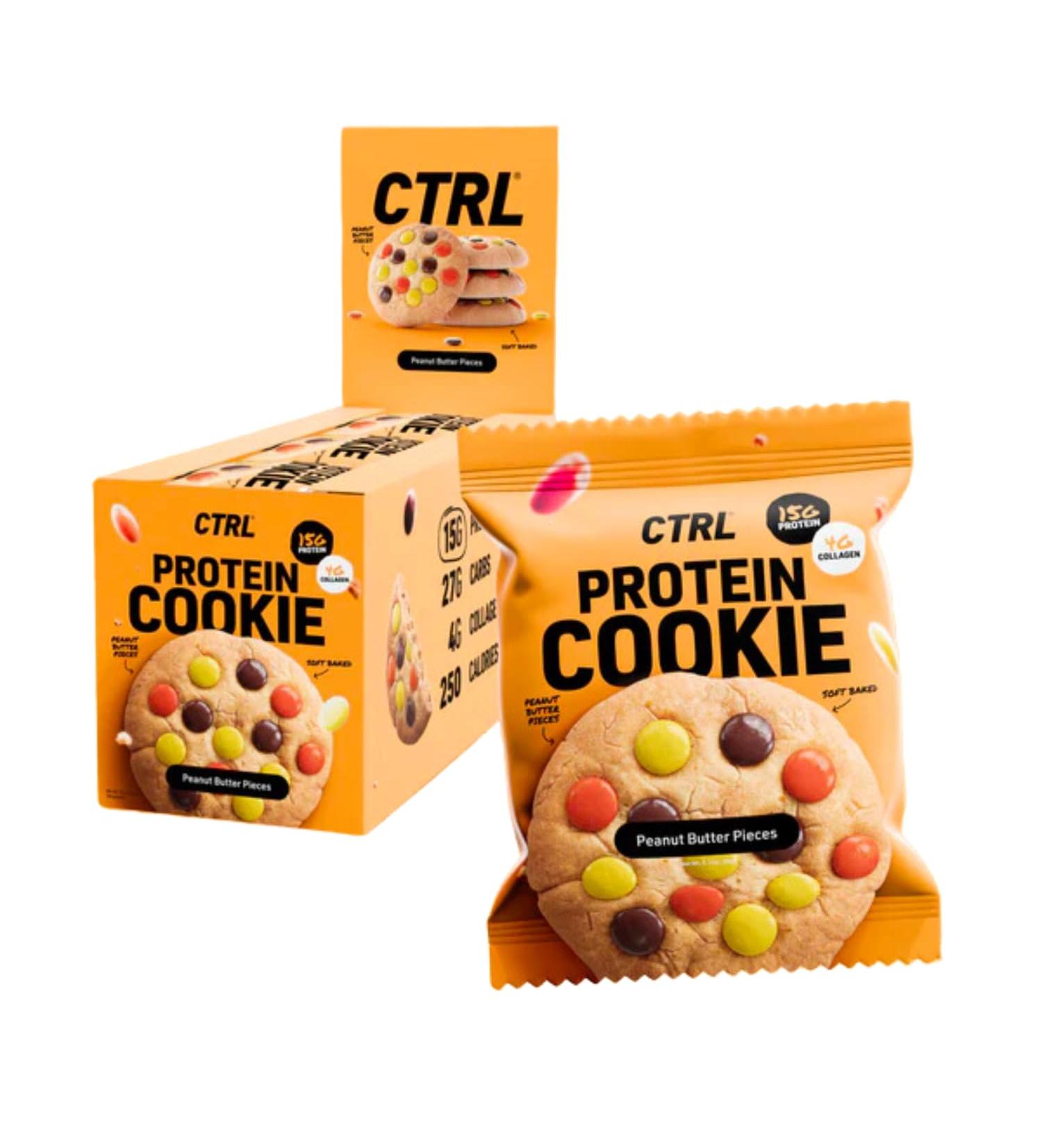 CTRL Peanut Butter Piece Protein Cookies - Soft Baked Cookies with Rich and Creamy Peanut Butter Pieces - Nutrition Packed Protein Treats with 15g of Protein 4g Collagen & Fiber - Protein Snack for Active Lifestyles (12 Pa  - Buy Online on GoSupps.com