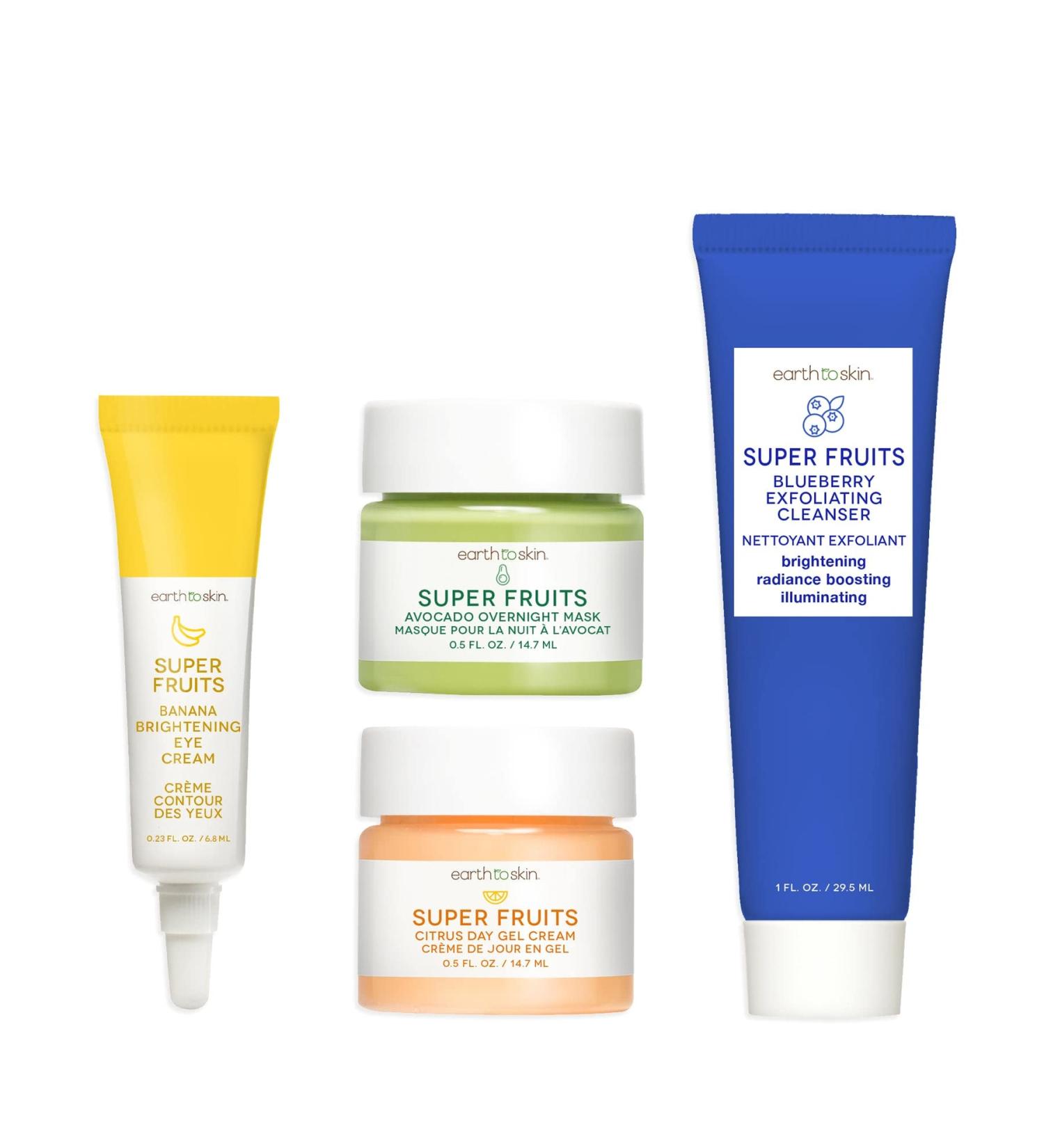 Earth To Skin Super Fruits Starter Set - Exfoliating Cleanser Citrus Gel Cream Avocado Mask & Brightening Eye Cream - International Shipping Available - Buy Online on GoSupps.com