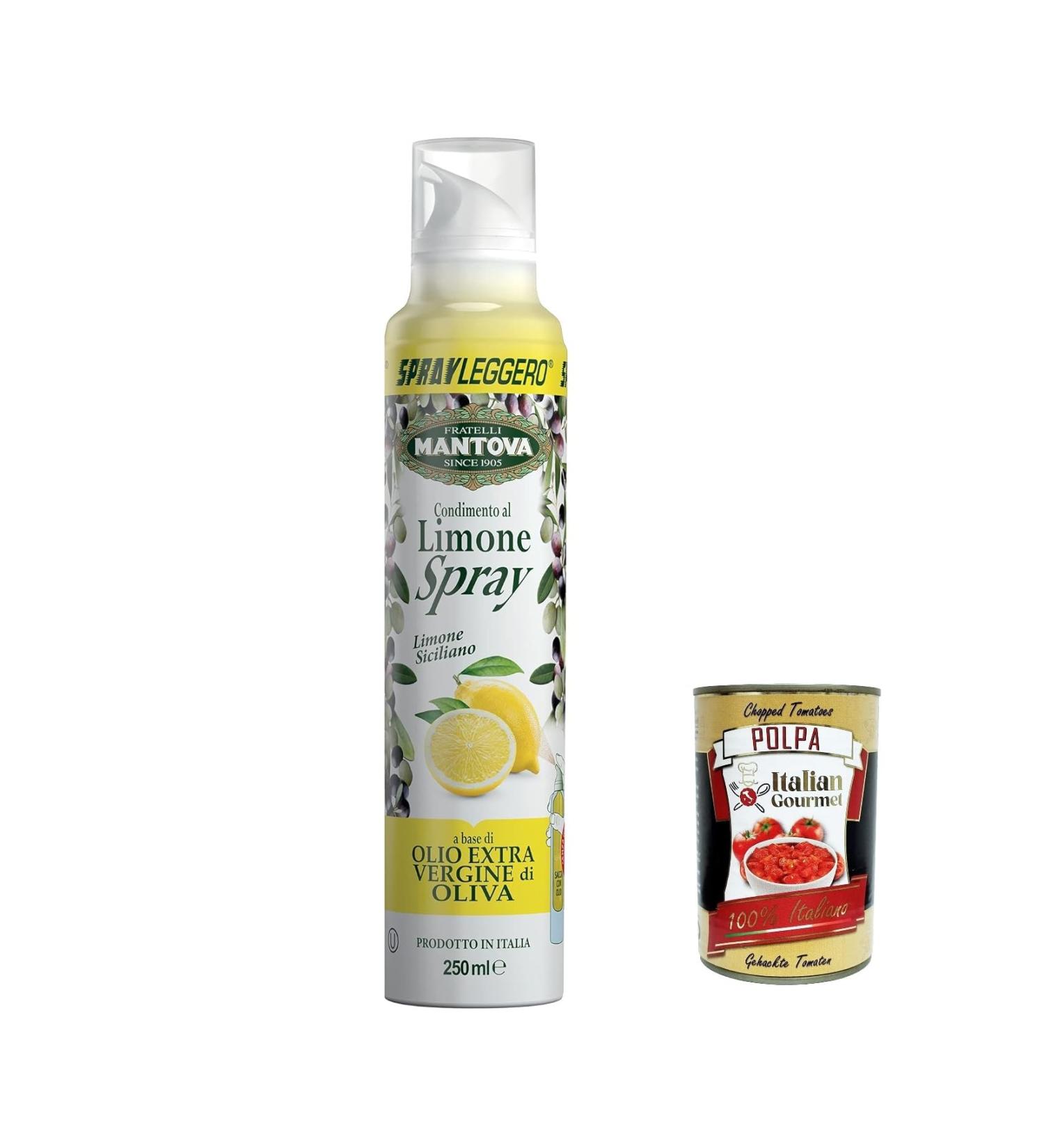 Italian Gourmet E.R. SPRAYLEGGERO Pack of 3 bottles of extra virgin olive oil flavored with lemon 250 ml thanks to the practical sprayer you can save up to 90% of the oil + gourmet Italian polpa 400 g - Buy Online on GoSupps.com