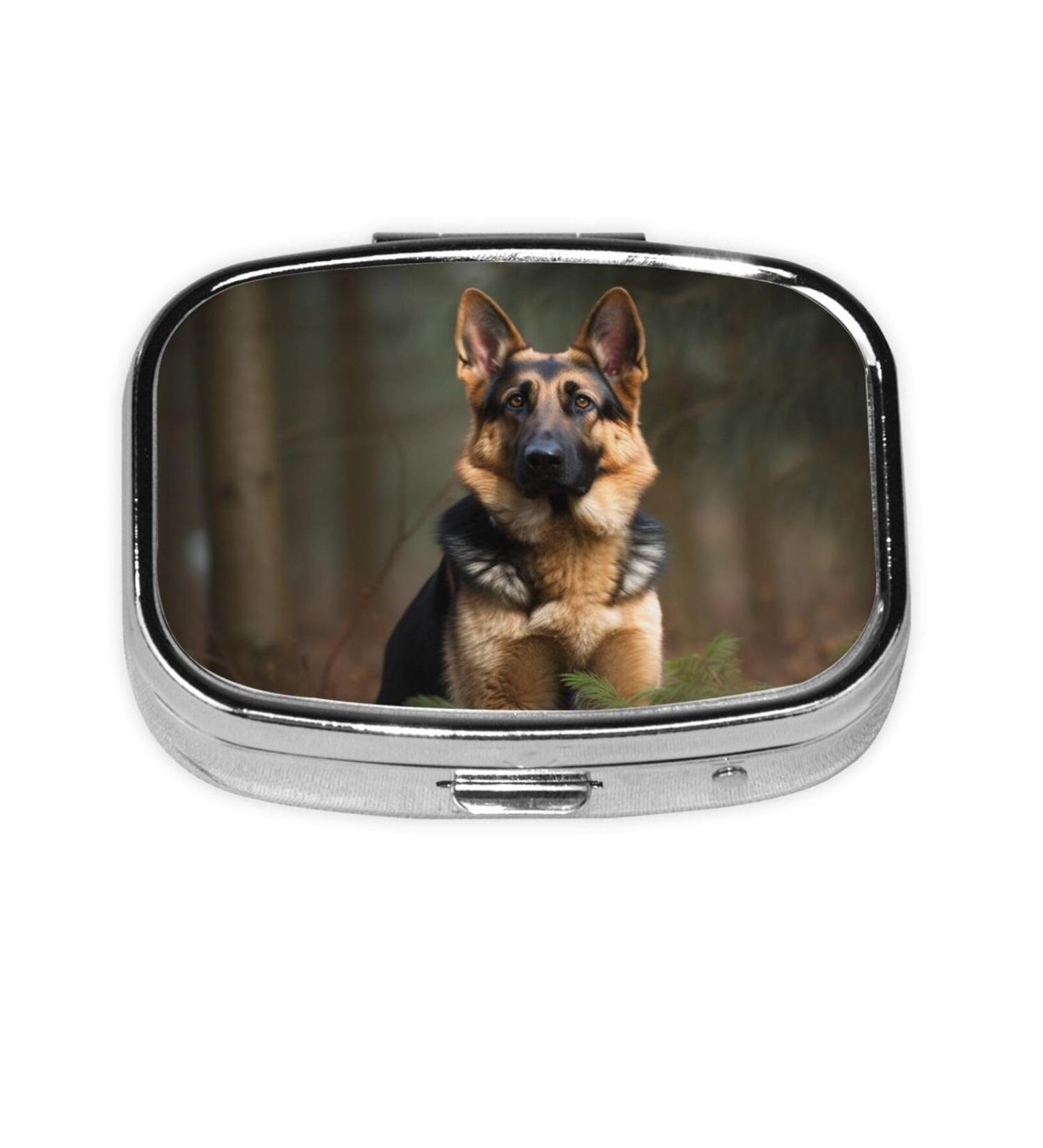 German Shepherd 2 Compartment Pill Case | Cute Travel Pill Organizer for Pocket & Purse | Perfect Gift - Buy Online on GoSupps.com