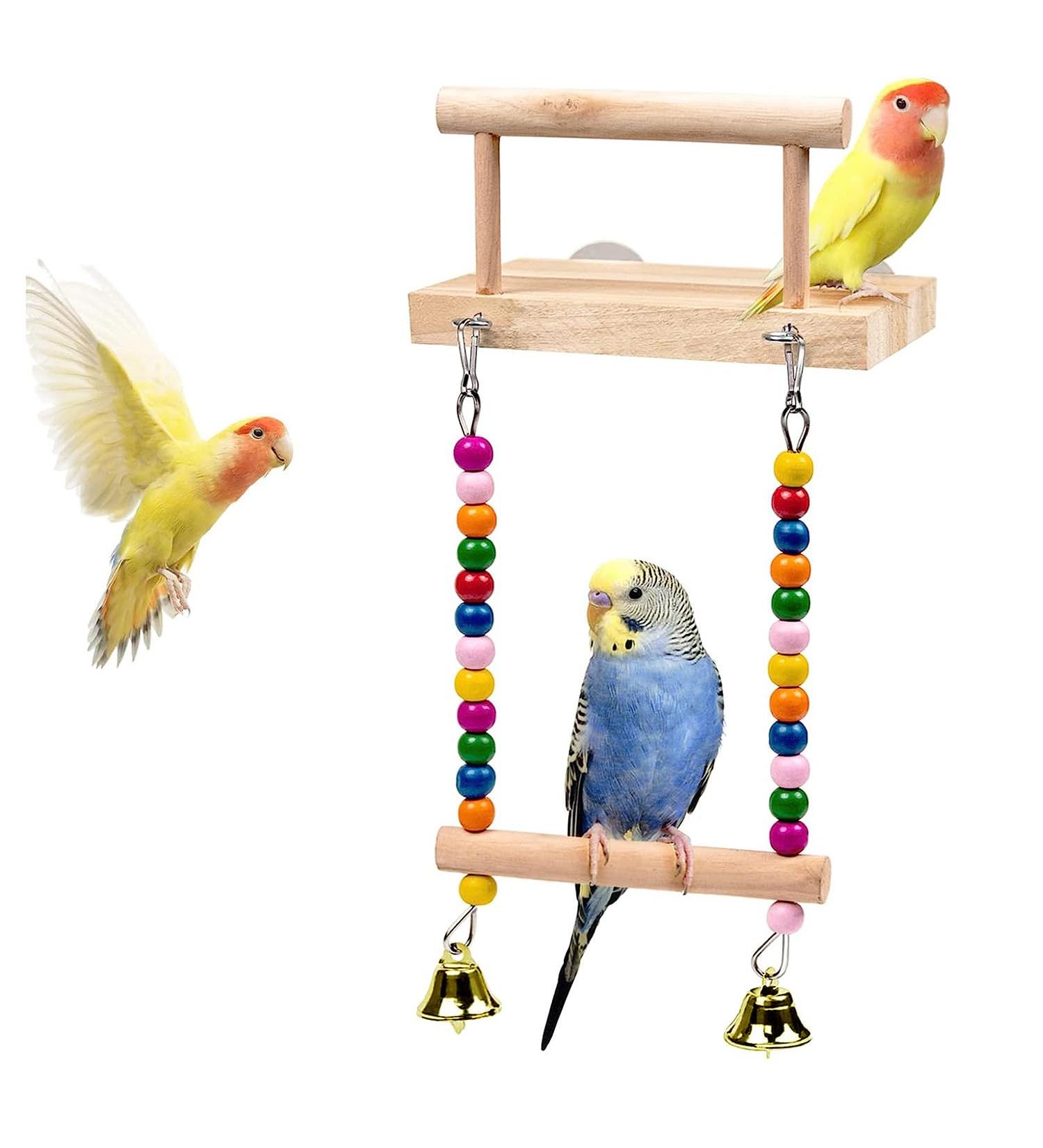 TeTupGa Bird Perches Cage Toys Parrot Wooden Platform Stand with Swing Bell Swing Hanging Standing Chewing Toy Bird Cage Accessories for Parakeet Cockatiels Conures Budgie Lovebird Bird swing 02 - Buy Online on GoSupps.com