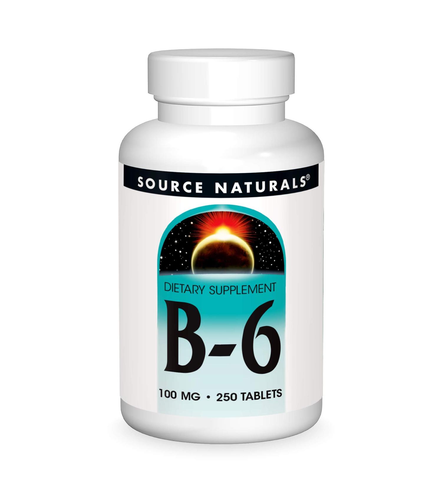 Source Naturals B-6 100mg - 250 Tablets | Premium Vitamin B6 Supplement - Buy Online on GoSupps.com