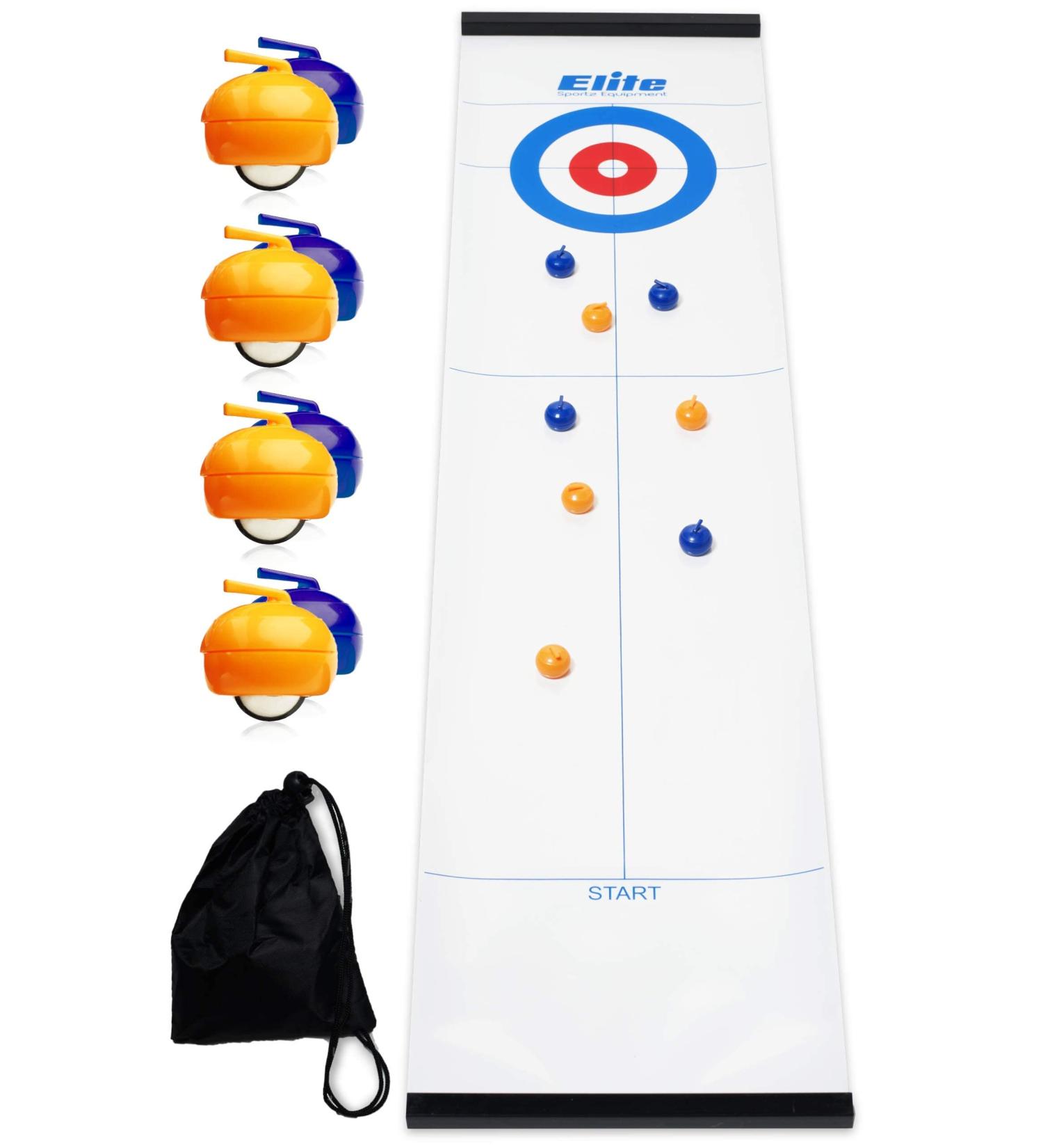 Elite Sportz Equipment Curling Game - Tabletop Family Fun Set with 4 Ft x 1 Ft Mat - Includes Bonus Travel Bag - Ages 6 & Up - Buy Online on GoSupps.com