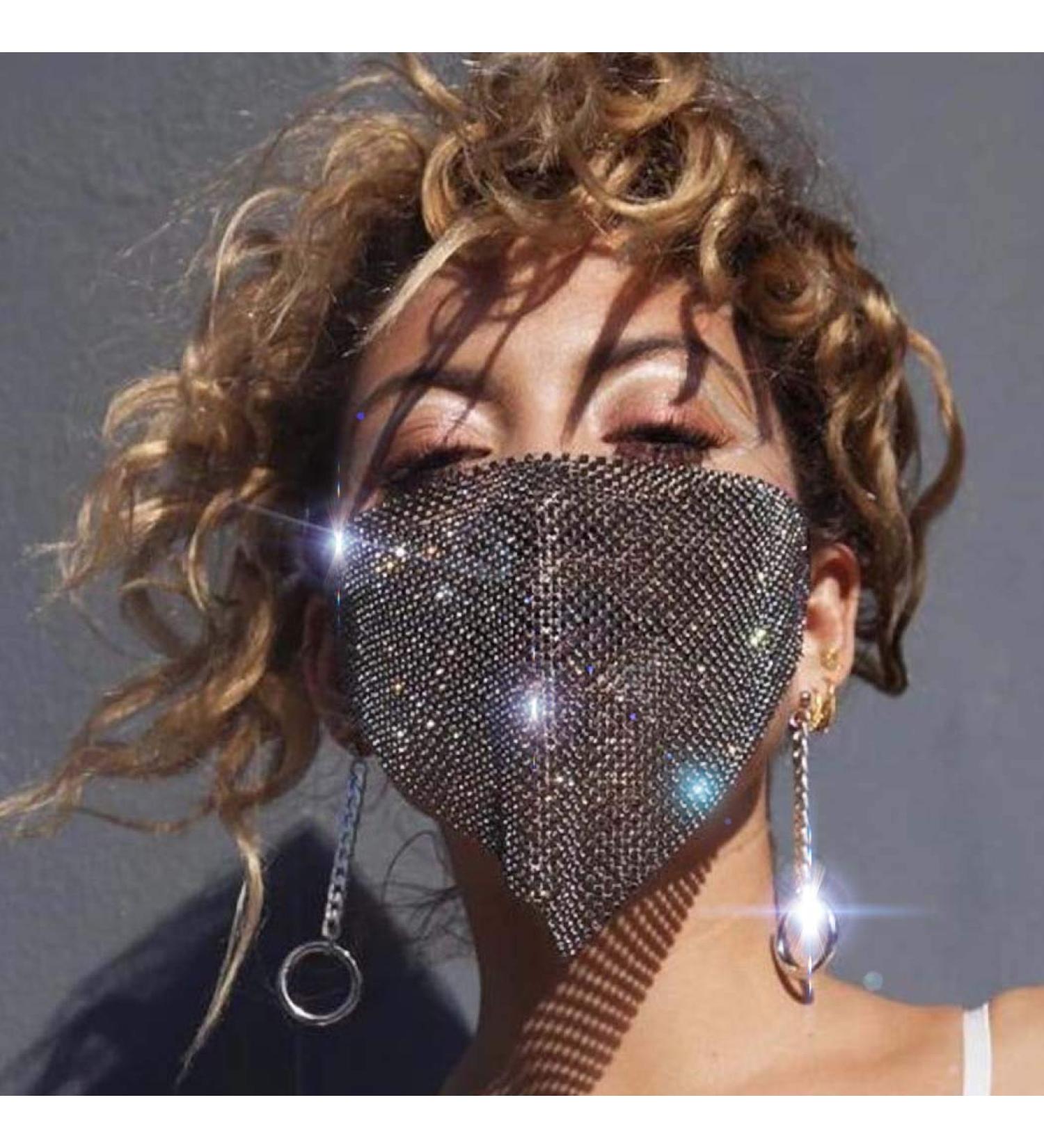 IYOU Shiny Crystal Mesh Mask Black Masquerade Sparkly Rhinestone Face Masks Bling Ball Party Halloween Genie Costume Glitter Decoration Mask Jewelry for Women and Girls - Buy Online on GoSupps.com