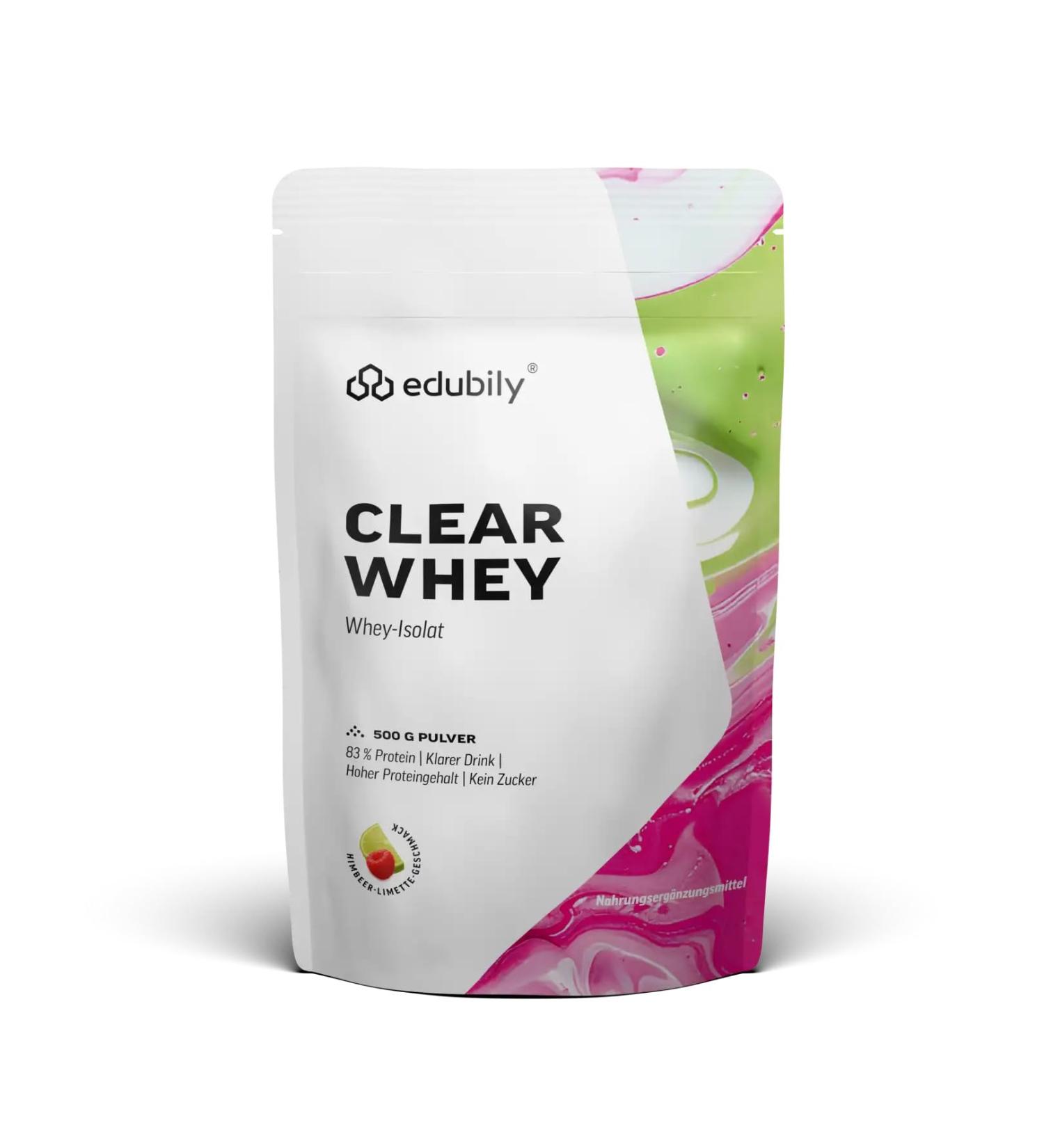  edubily nutrition edubily nutrition Clear Whey Isolate Transparent Protein Drink - Approximately 90% protein - Lactose-free - 500g powder - Fruity flavors (raspberry/lime) - Buy Online on GoSupps.com