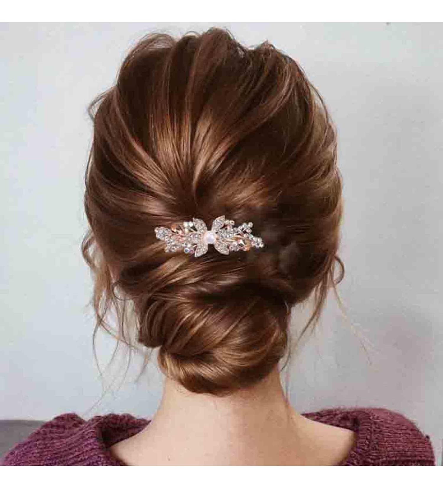 Yheakne Pearl Crystal Wedding Hair Clip Barrette - Gold Rhinestone Bridal Headpiece - Buy Online on GoSupps.com