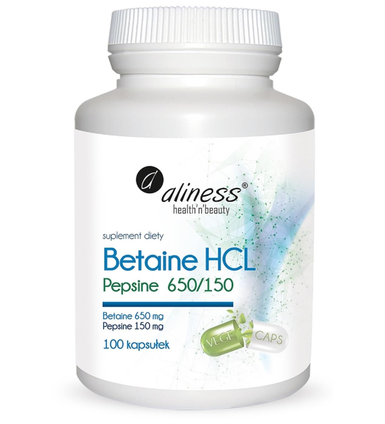  Aliness Aliness - Betaine HCL 650mg - Pepsin 150mg - Digestive Enzymes - Food Supplements - Vegan - Vegetarian - 100g - Buy Online on GoSupps.com