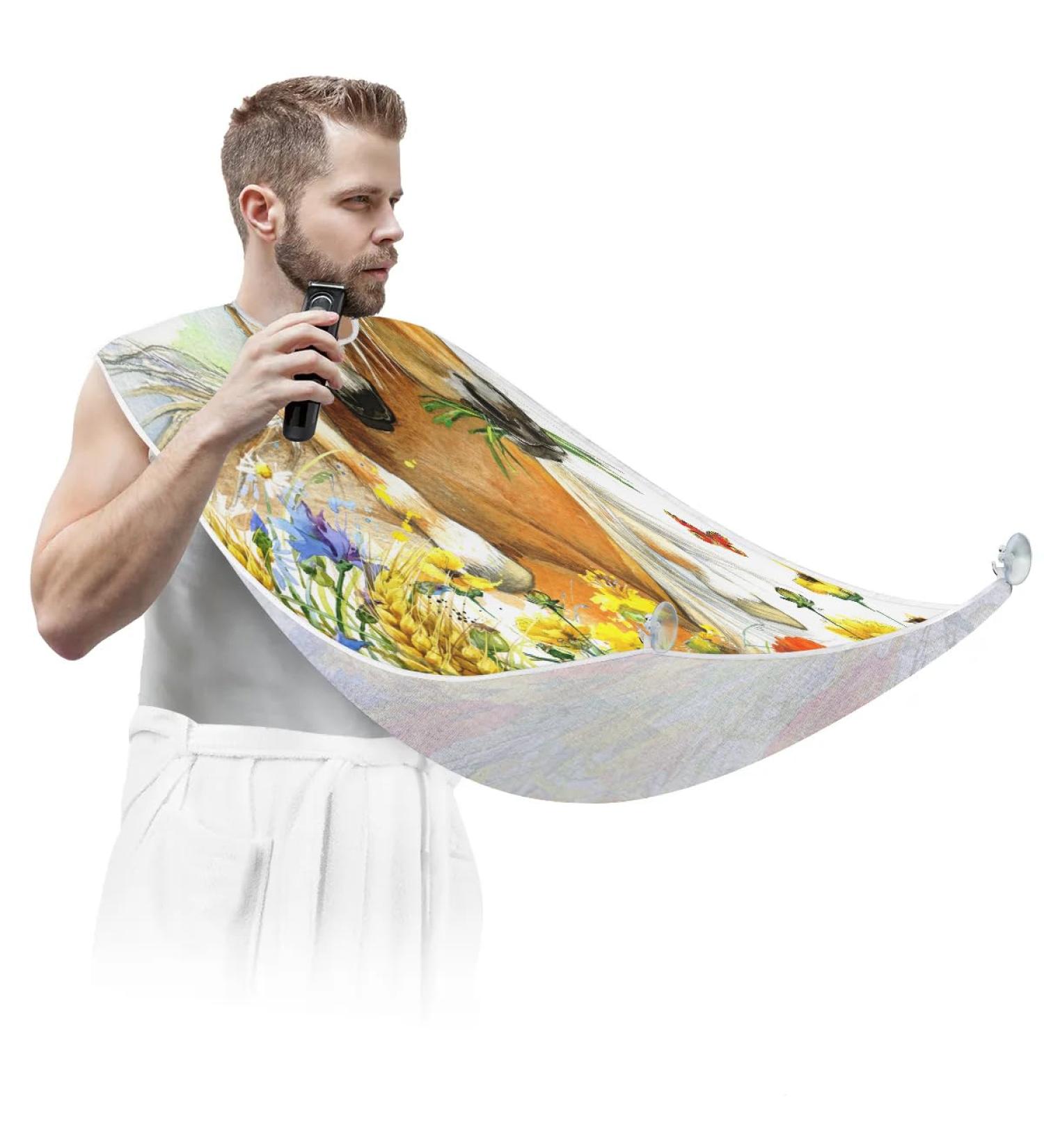 Buy Horse Butterfly Flower Beard Bib Apron - Non-Stick Waterproof Grooming Cape for Men | Best Beard Hair Catcher with Suction Cups | Perfect Gifts for Men - Buy Online on GoSupps.com