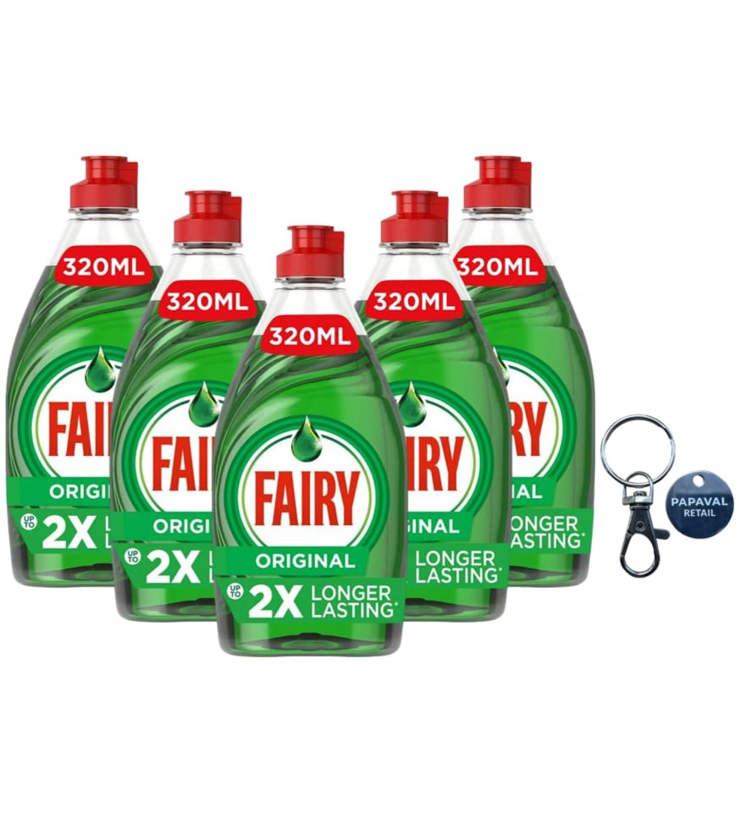Fairy Washing Up Liquid Pack of 5x320 ml with Key Ring (Original)