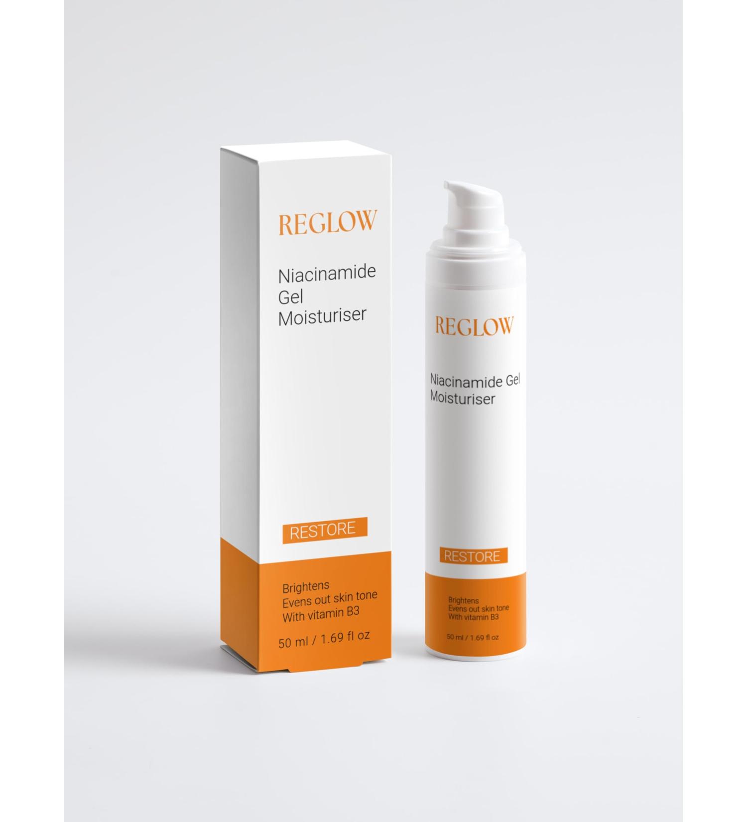 ReGlow Niacinamide Gel Moisturizer 50ml Vitamin B3 Brightening Skin Care Evens Tone Hydrating Facial Gel Reduces Pigmentation Vegan No GMOs - Buy Online on GoSupps.com