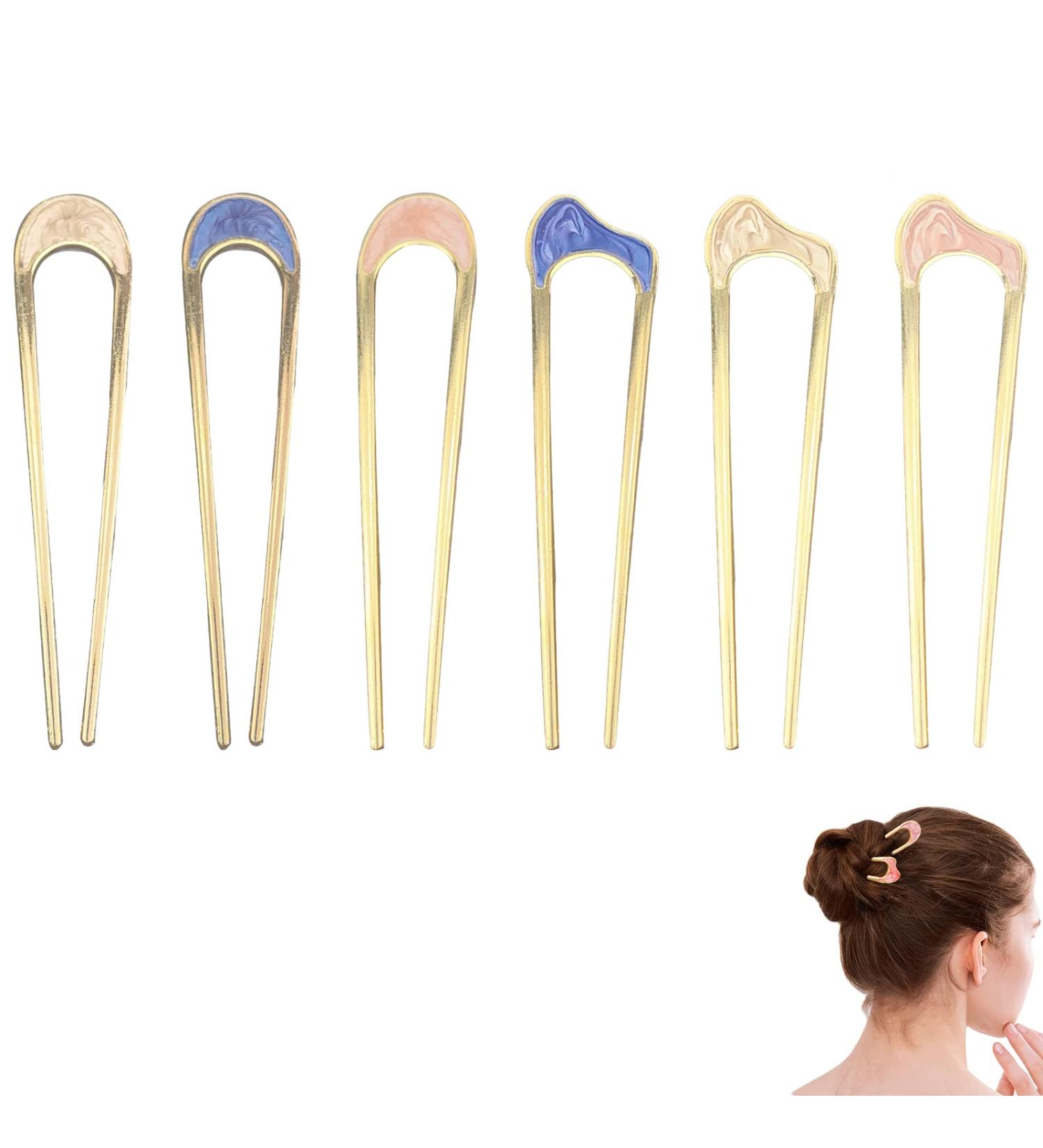 6 Pack Metal U Shape Hair Fork Sticks - Hair Bun Chignon Wedding Pins for Women & Girls - Buy Online on GoSupps.com