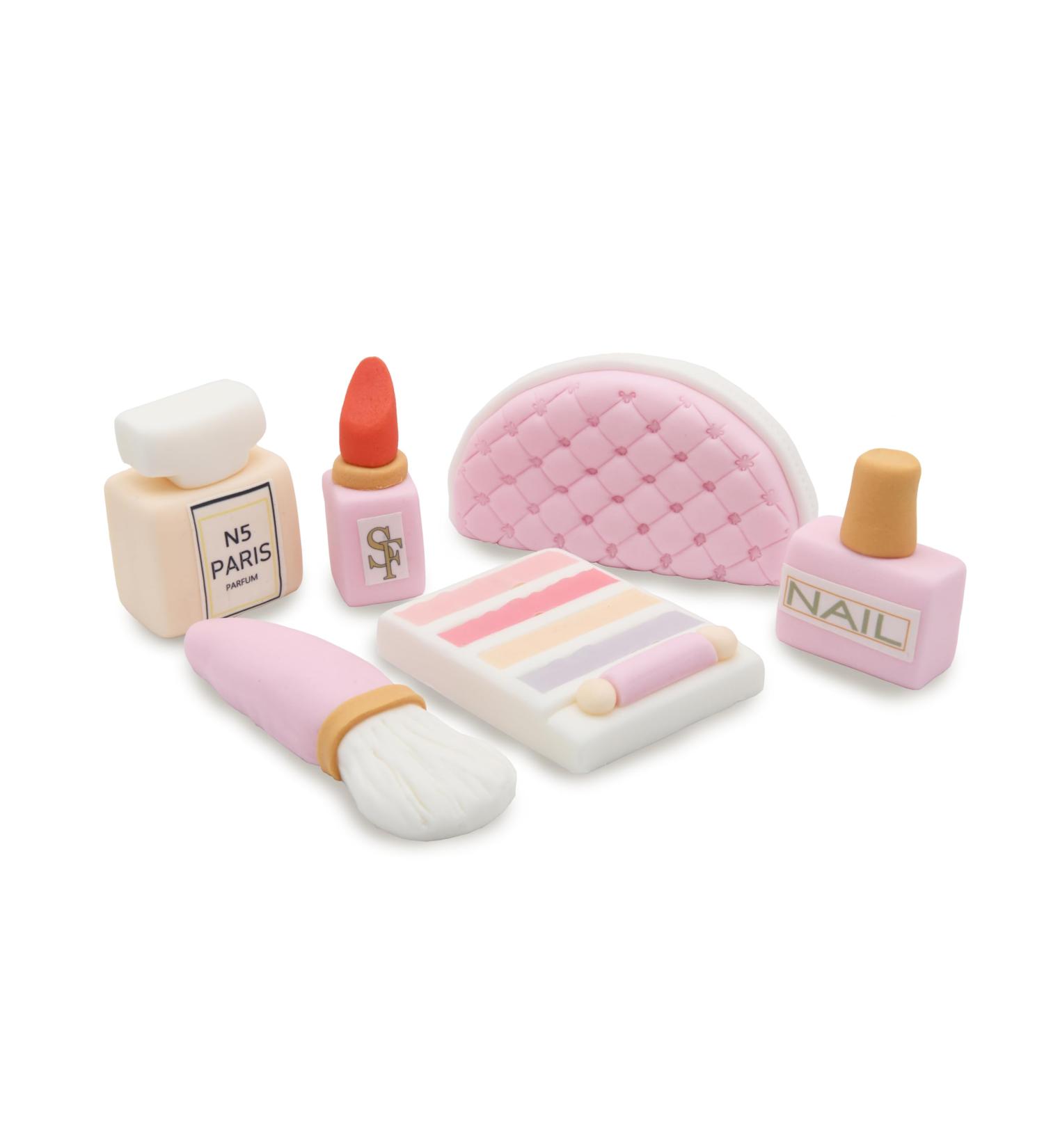 SugArt Edible Makeup Cake Toppers - Set of 6 | Perfume Lipstick Handbag & More | Handmade Cake Decorations for Birthdays & Beauty-Themed Cakes | Perfect on Fondant and Icing Cakes | Made of Sugar - Buy Online on GoSupps.com