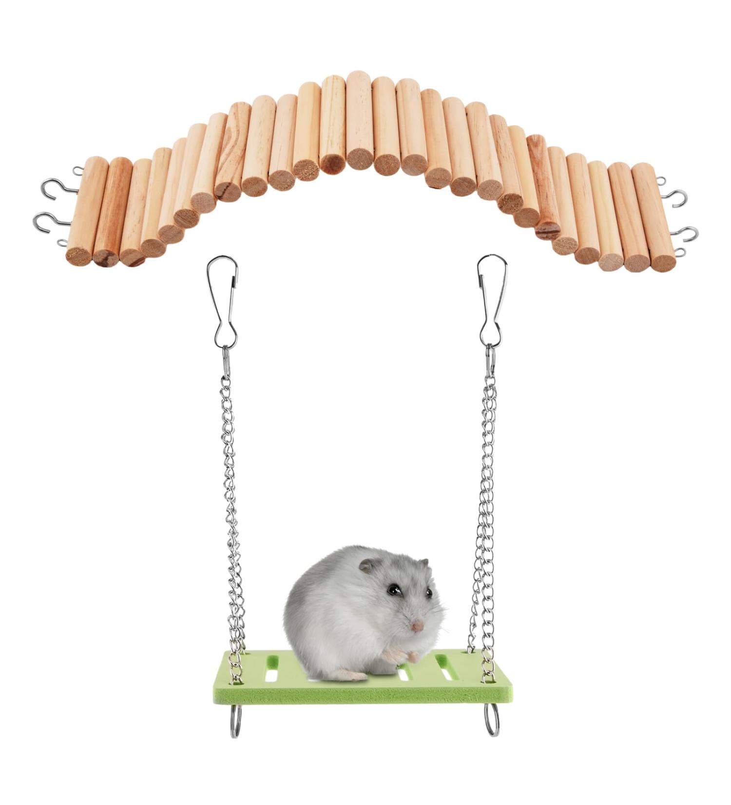 Rat Ladder Bridge Wooden Hamster Climbing Ladder and Swing Small Animal Bendable Fence Climbing Stair Toy Cage Accessories for Bird Parrot Hamsters Chipmunks - Buy Online on GoSupps.com