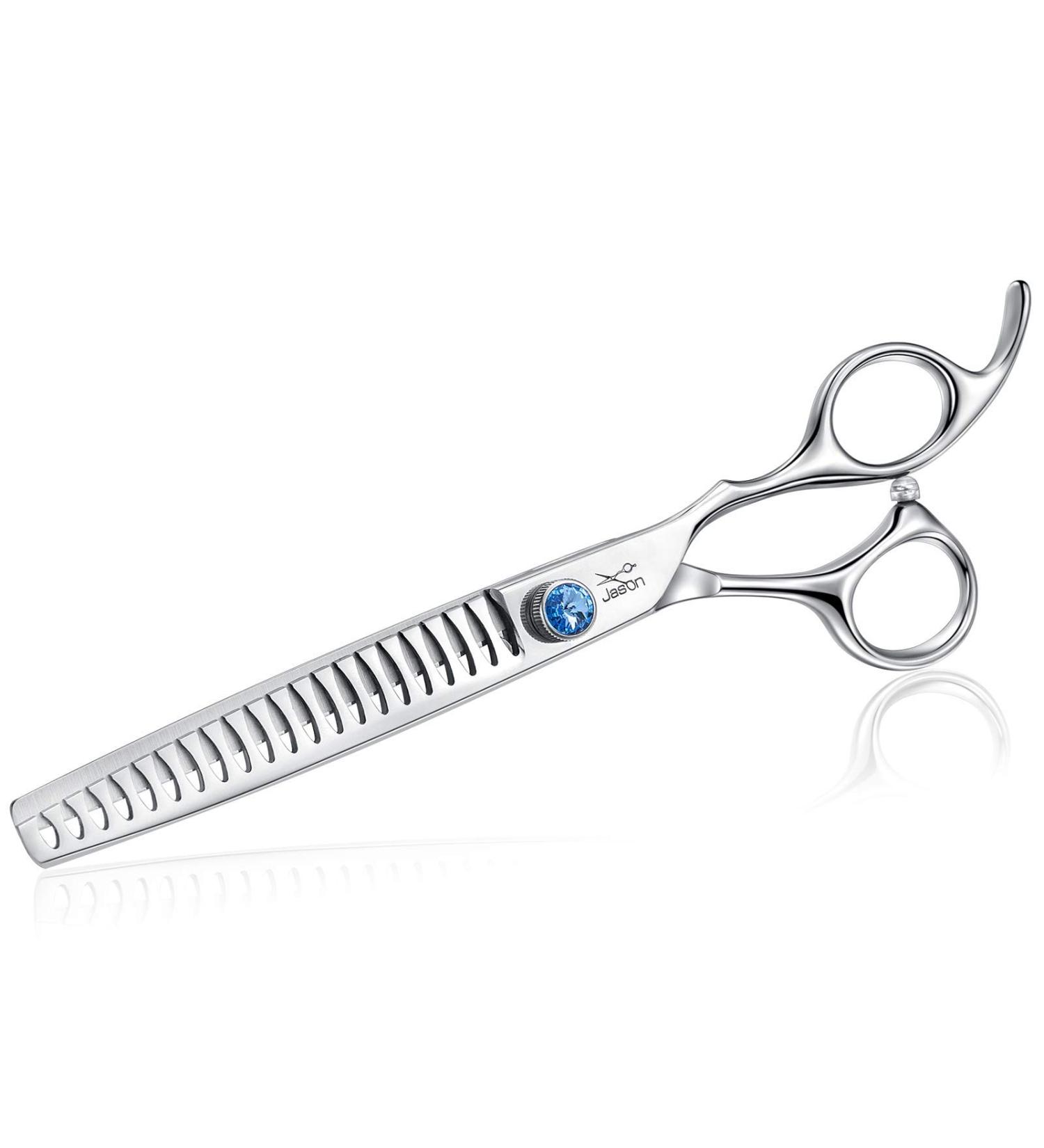Jason Curved Scissors for Dogs - 19.1 cm Ergonomic Pet Care Scissors | Japanese Stainless Steel Hair Scissors for Dogs & Cats | Chunker 7.0 - Buy Online on GoSupps.com