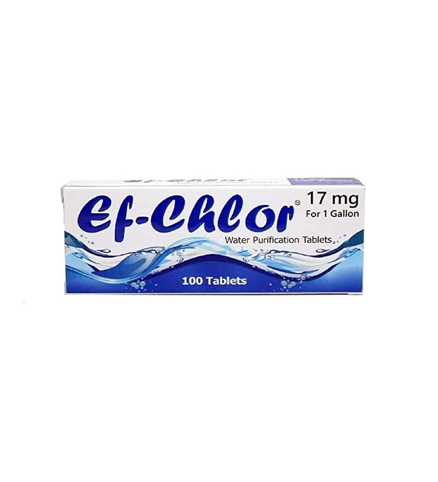 Ef-Chlor Water Purification Tablets - 100 Tablets (17mg) - Portable Drinking Water Treatment for Emergencies, Survival, Travel, and Camping - Purifies 1 Gallon Water in 1 Tablet - Buy Online on GoSupps.com