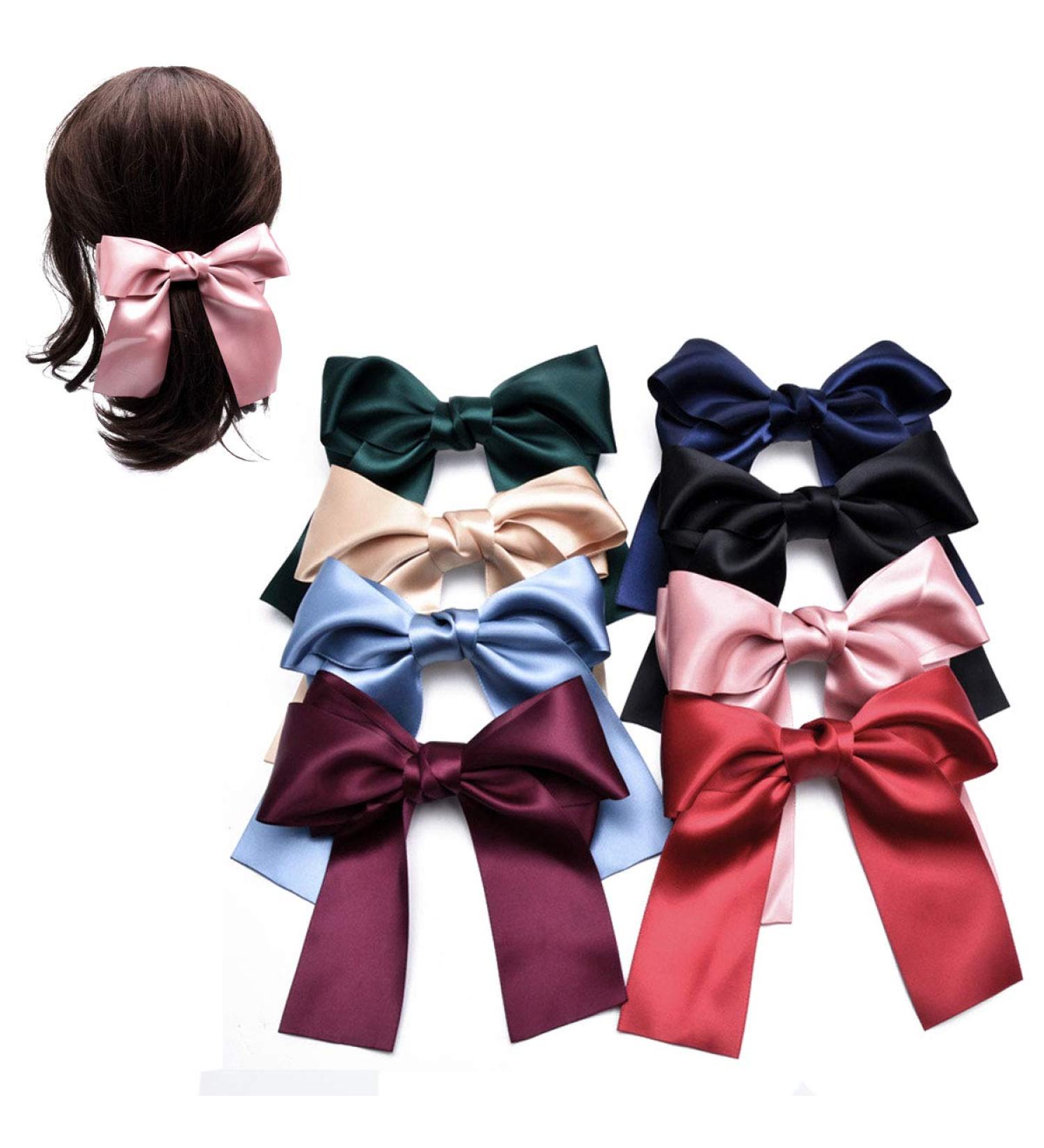 8pcs Women Cute Large Satin Ribbon Hair Clips - Stylish & Elegant Hair Accessories for All Occasions | International Shipping Available - Buy Online on GoSupps.com