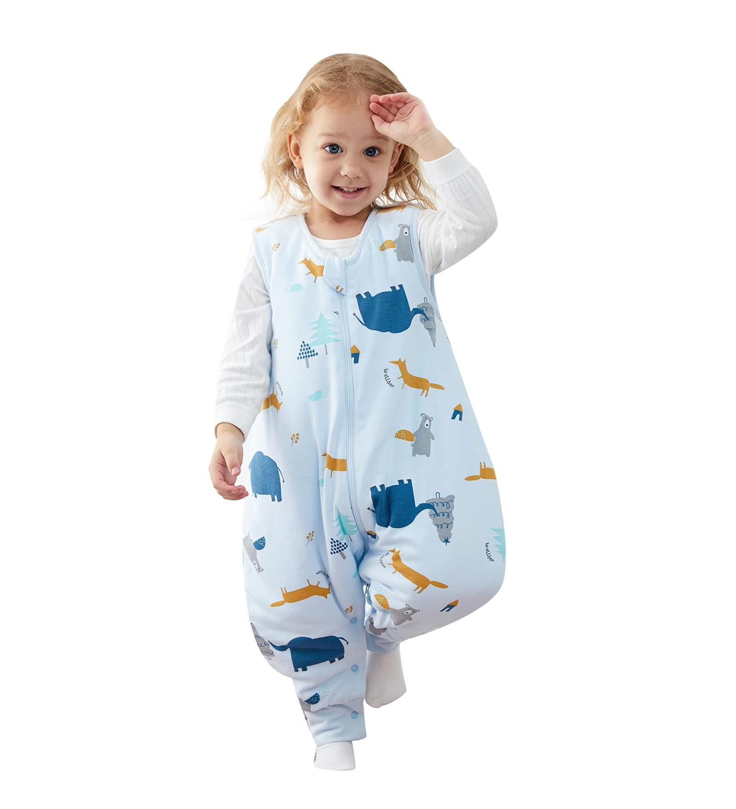 Duomiaomiao 2.5 TOG Baby Sleeping Bag with Legs | Unisex 100% Cotton Wearable Blanket | Winter Sleep Sack for Toddlers 3-4 Years | 95cm Length | Elephant Jungle Design - Buy Online on GoSupps.com