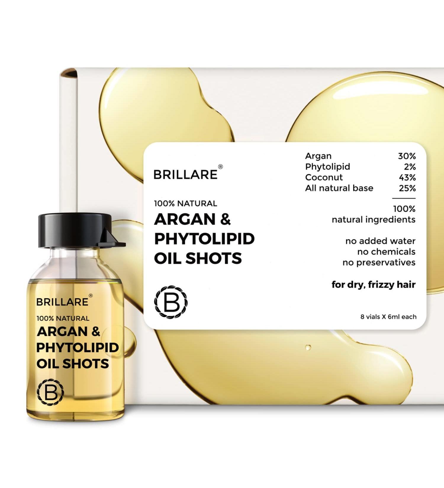 BRILLARE Heavy Moisturising Oil Shots - Argan Oil, Shea Seed, Soybean & Chamomile - Dry & Damaged Hair - 8x6ml - Buy Online on GoSupps.com