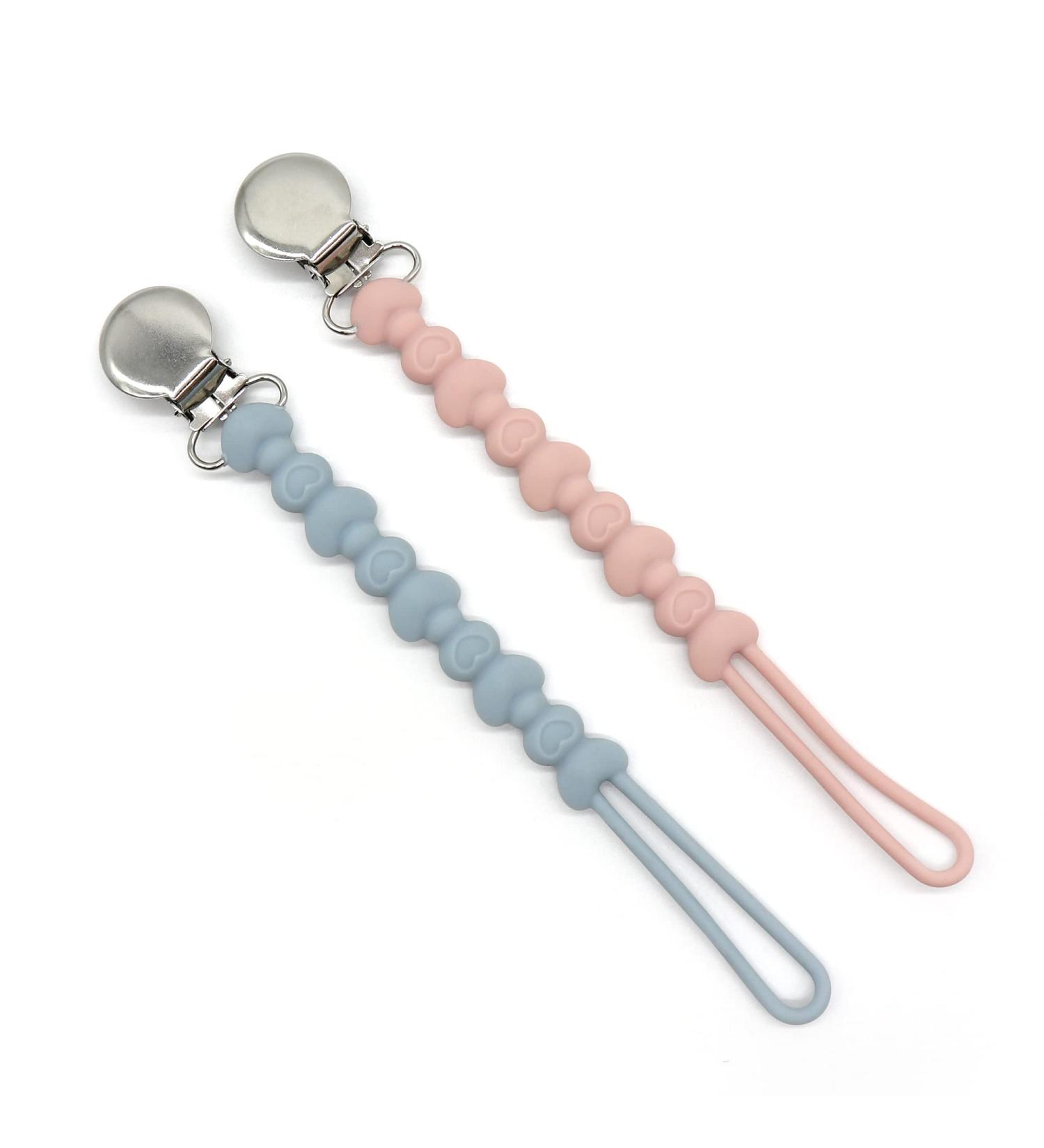 PAPACHOO Pacifier Clip 2 Pack - BPA Free Silicone Beads - Teething Relief for Baby Boys and Girls - Soothie Binky Clips in Dusty Blue and Light Pink - Buy Online on GoSupps.com