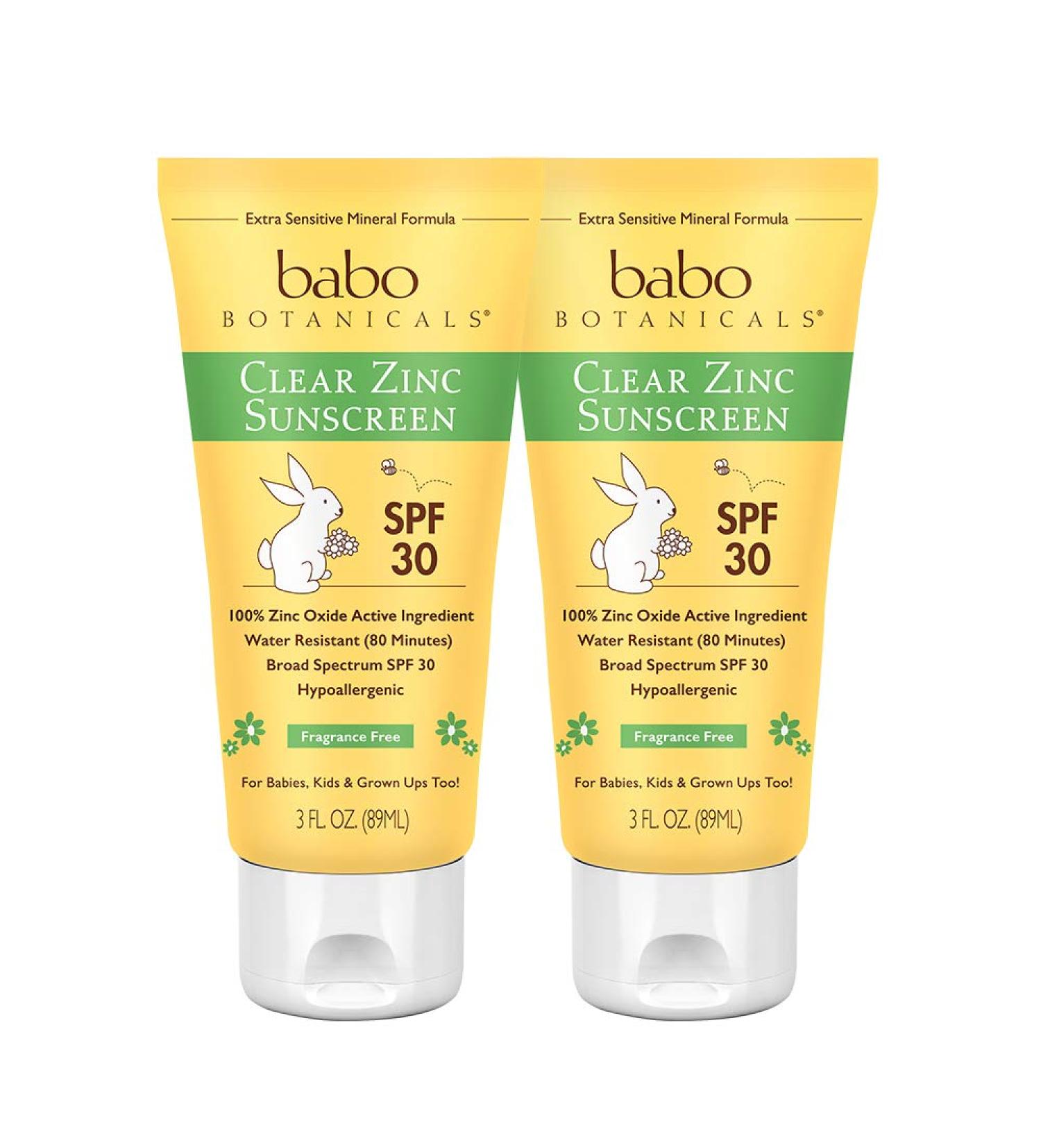 Babo Botanicals Clear Zinc Sunscreen Lotion SPF 30 - 100% Mineral Actives, Non-Greasy, Water-Resistant, Fragrance-Free, Vegan - 3 Fl Oz (Pack of 2) - Buy Online on GoSupps.com