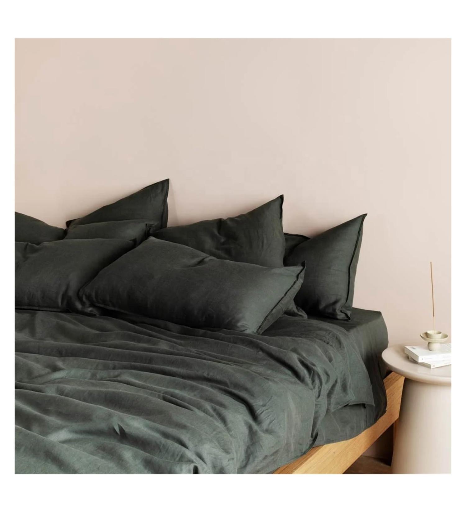 100% Linen 3Pcs Bedding Set Natural Flax Breathable Quilt Cover and Pillowcases Down Cover Soft (Black Twin) - Buy Online on GoSupps.com