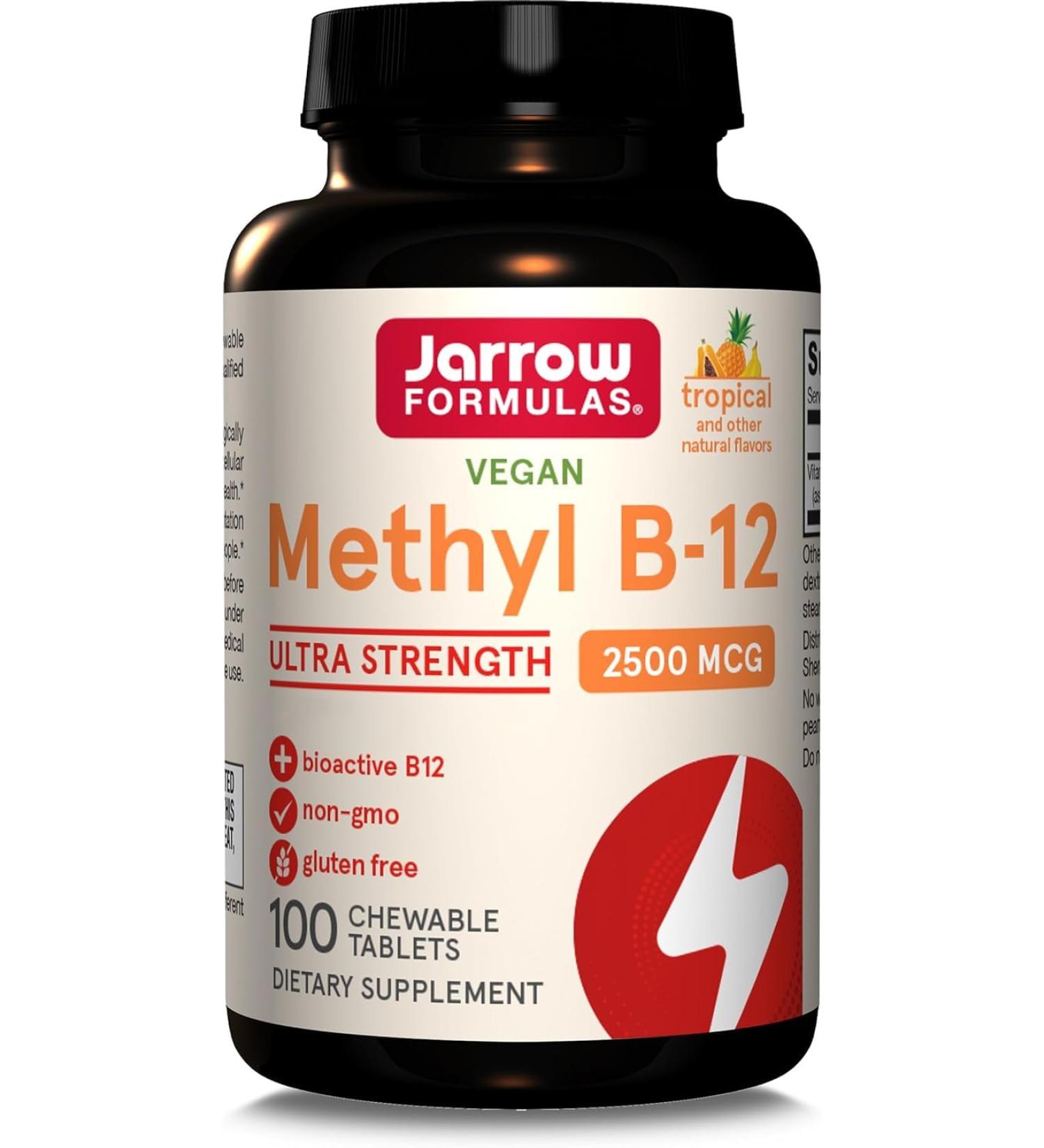 Jarrow Formulas M thyl B-12 M thylcobalamine 2.500mcg D p t de 5 Jours Go t Tropical 100 Comprim s v g taliens Sans Gluten V g tarien Sans Soja Sans OGM - Buy Online on GoSupps.com