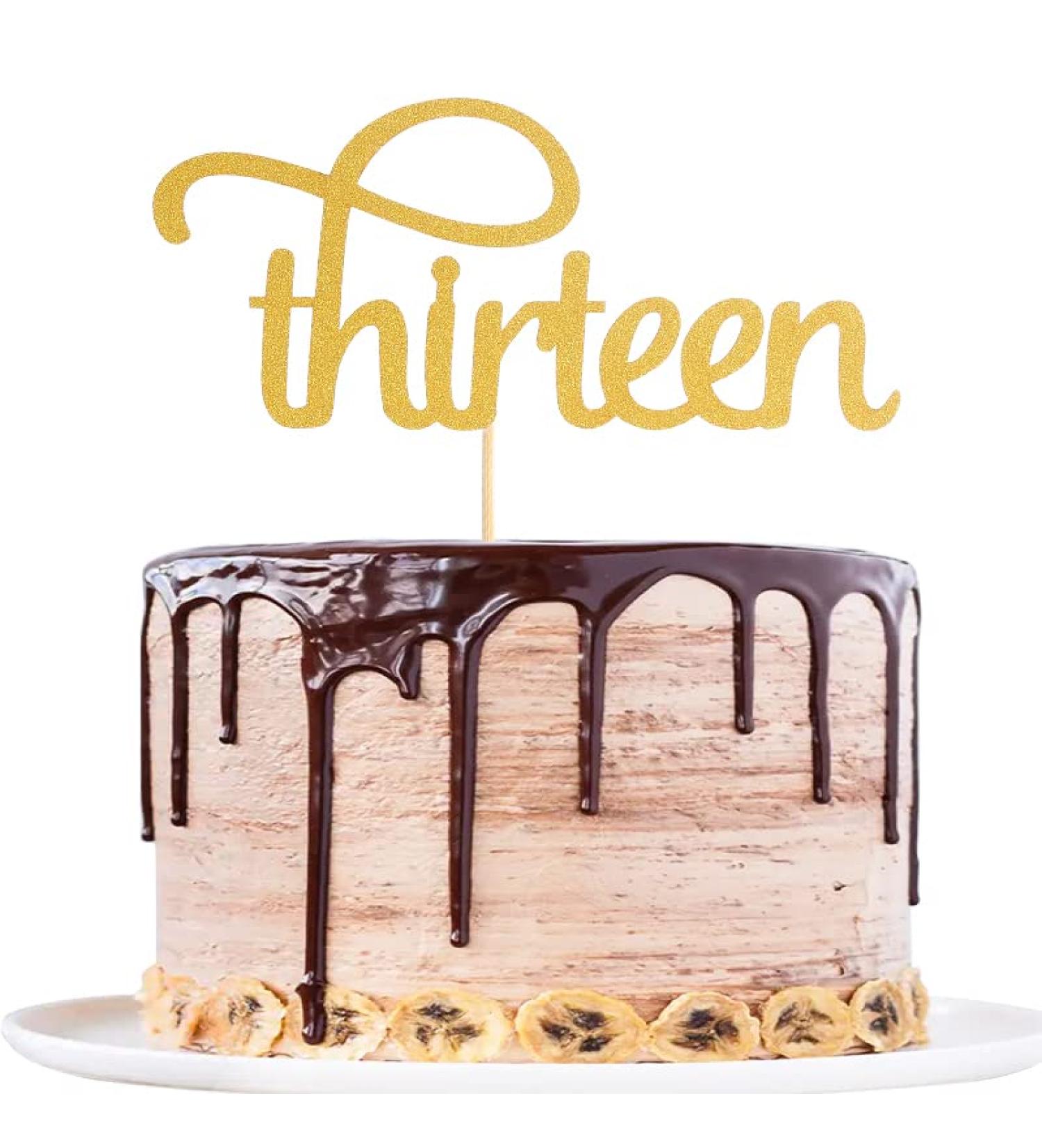 Gold Thirteen Birthday Cake Topper - Single-Side Gold Glitter 13th Birthday Party Decoration 13th Anniversary Party Decoration Supplies Boy/Girl's 13 Years Old Birthday Cake Sign Thirteen 13 - Buy Online on GoSupps.com