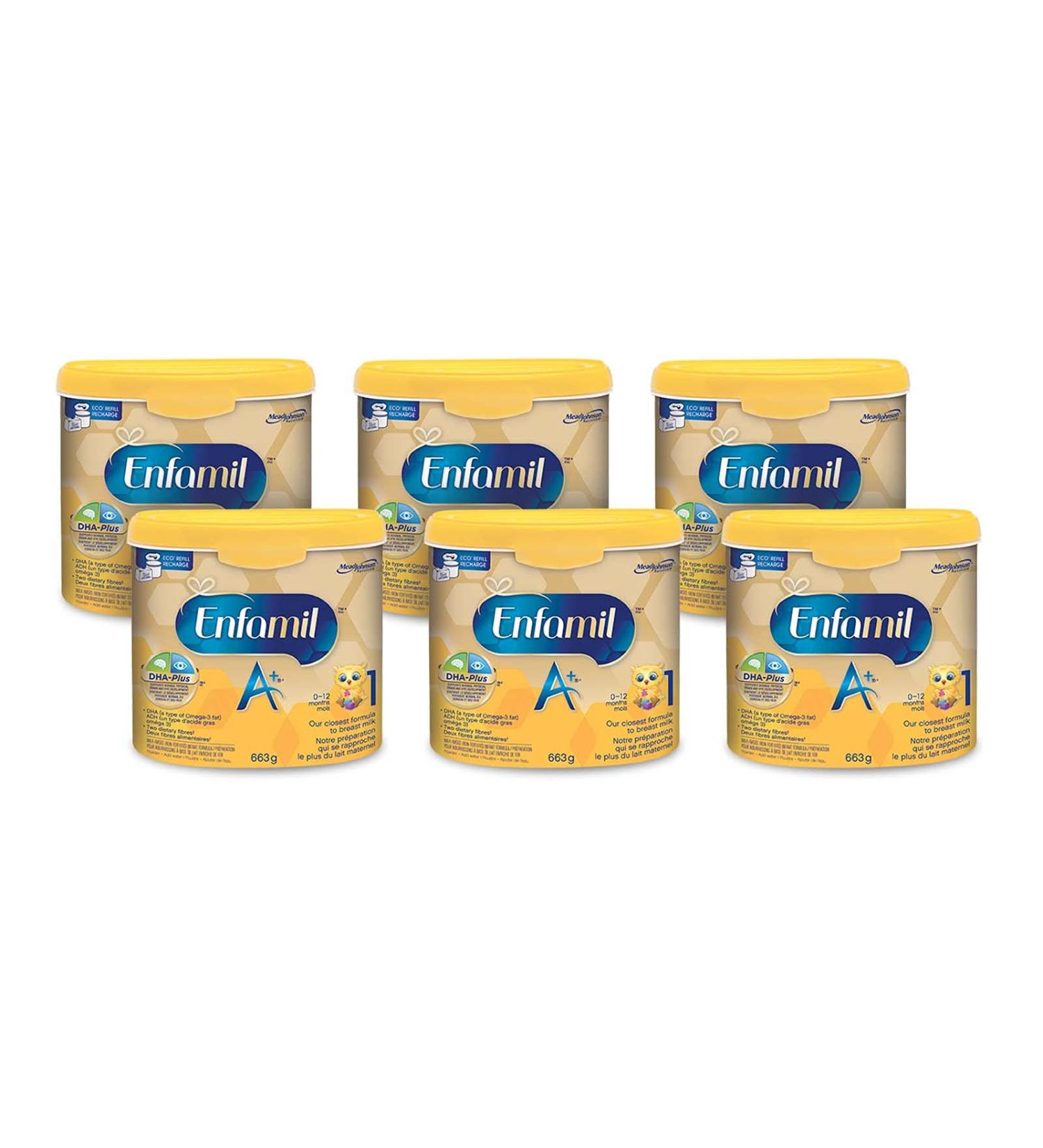 Enfamil A+ Baby Formula Powder Tub DHA (a type of Omega-3 fat) to help support brain development Age 0-12 months 663g Pack of 6 - Buy Online on GoSupps.com