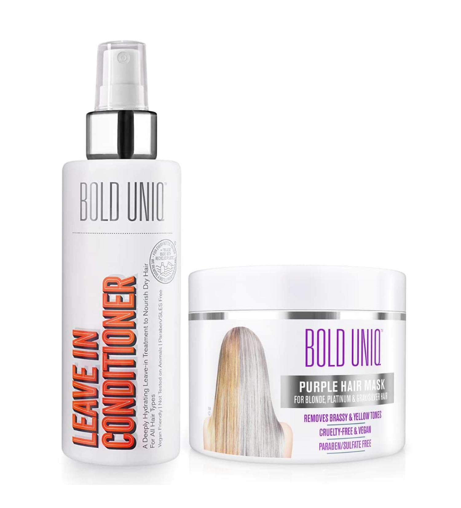 BOLD UNIQ Purple Hair Mask & Leave-in Conditioner for Blonde, Platinum, Bleached, Silver, Gray Hair - Remove Yellow Tones, Condition Dry Hair - Cruelty-Free & Vegan - Buy Online on GoSupps.com