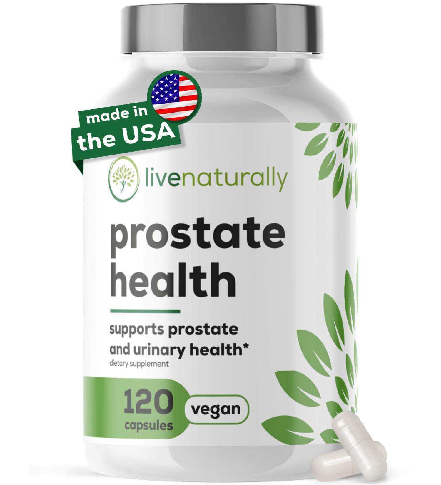 livenaturally Prostate Health Supplements for Men 120 Capsules with Saw Palmetto Extract, Pumpkin Seed, stinging Nettle Root, zinc, Selenium, Vitamin E Urinary Flow & Prostate Support - Buy Online on GoSupps.com