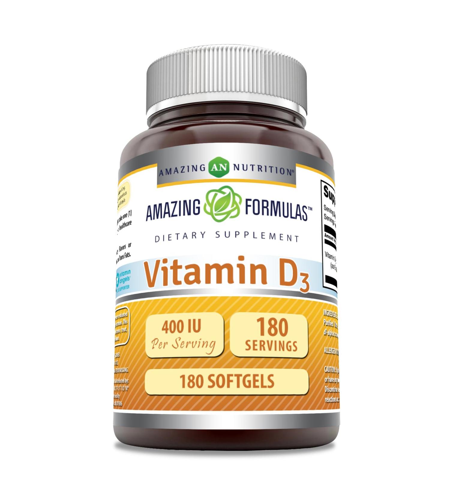 Amazing Formulas Vitamin D3 400 IU | 180 Softgels Supplement | Non-GMO | Gluten-Free | Made in USA