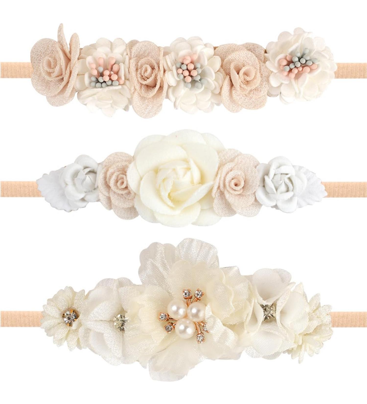 Shop SJBAUTYO 3pcs Baby Girls Nylon Headbands - Cute Flower Elastic Hair Bows - Perfect Hair Accessories for Newborns & Toddlers - Buy Online on GoSupps.com